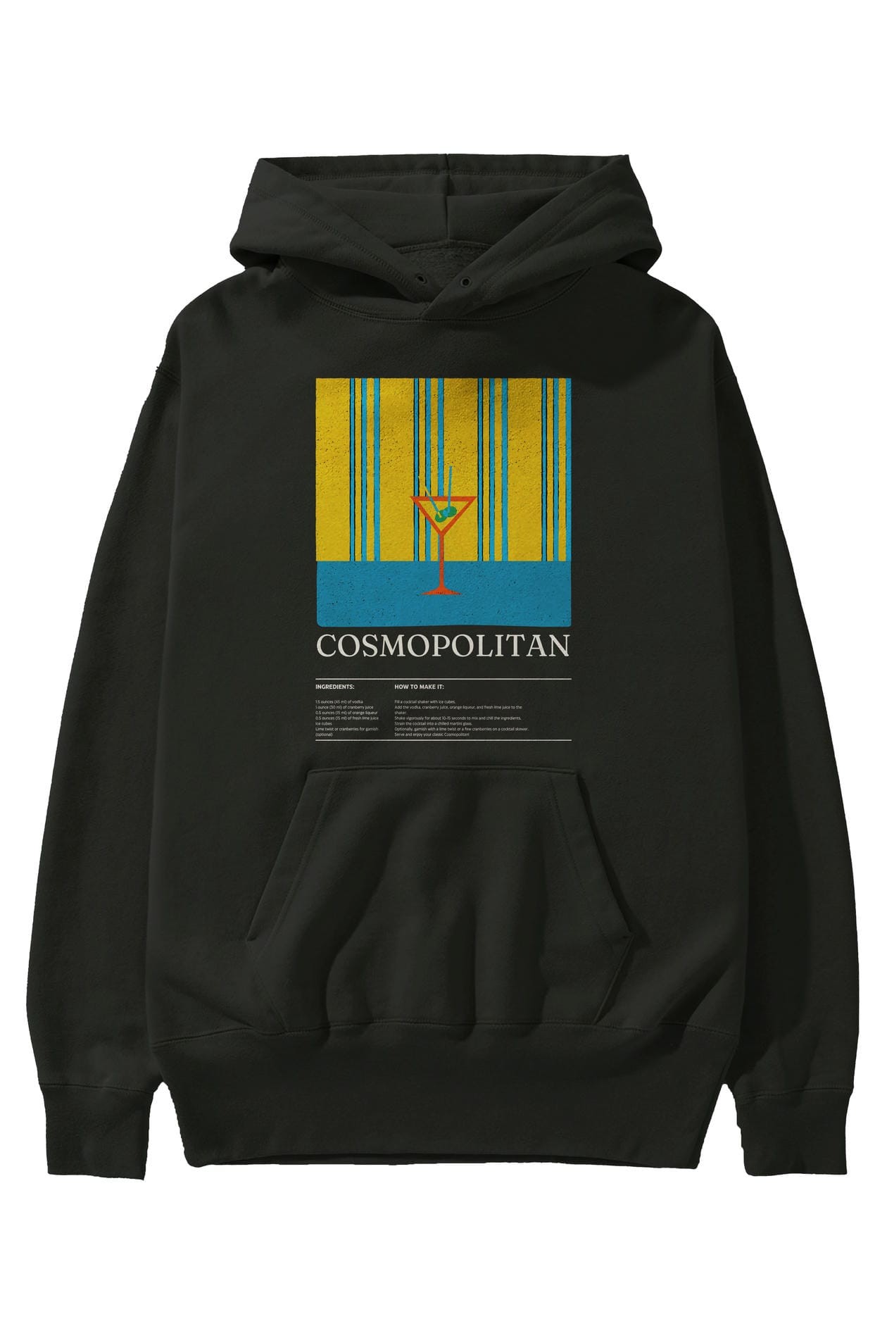 Cosmopolitan Kokteyl ön Baskılı Hoodie Oversize Kapüşonlu Sweatshirt Erkek Kadın