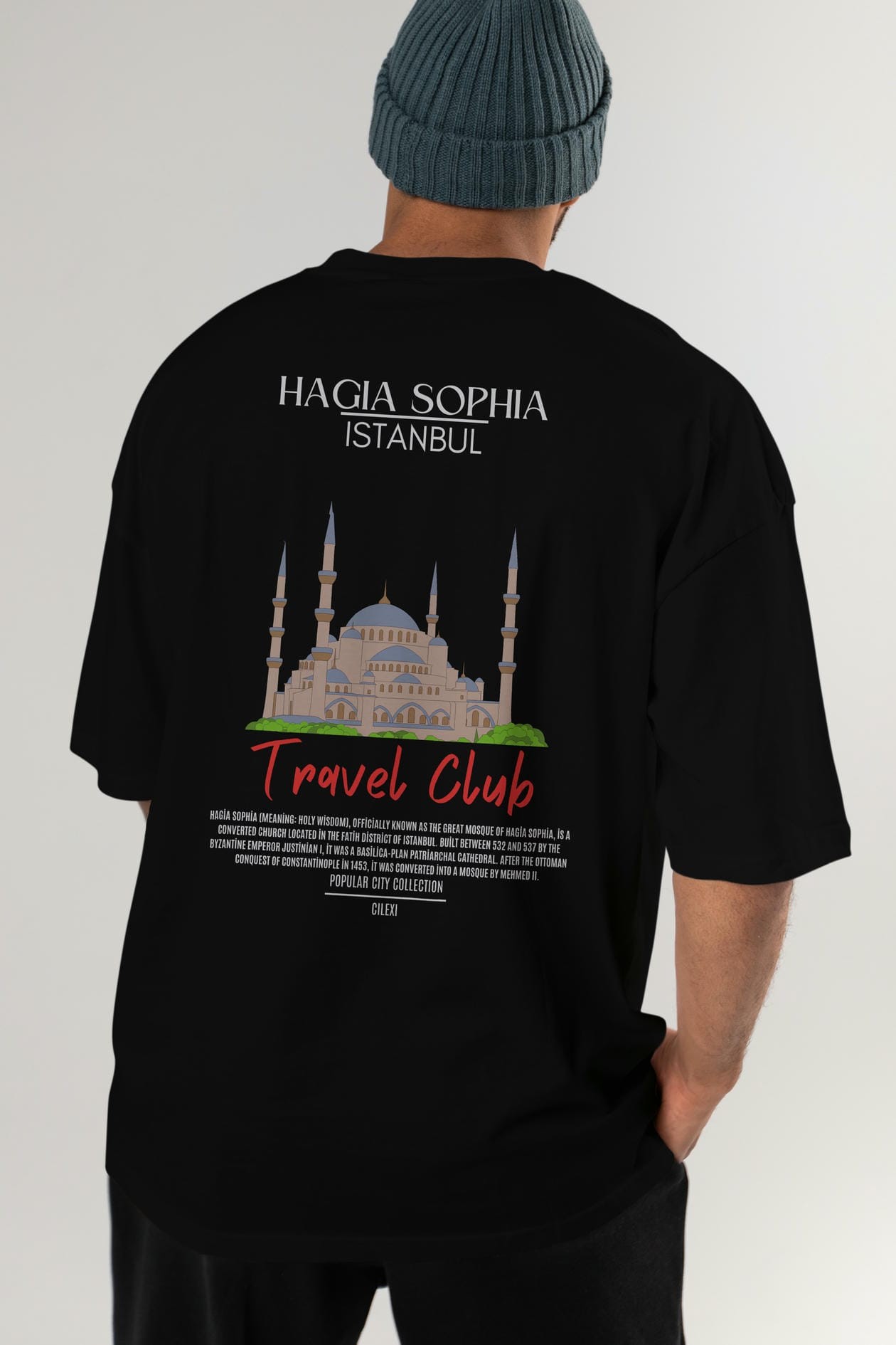 Hagia Sophia İstanbul Arka Baskılı Oversize t-shirt Erkek Kadın Pamuk Bisiklet Yaka tişort