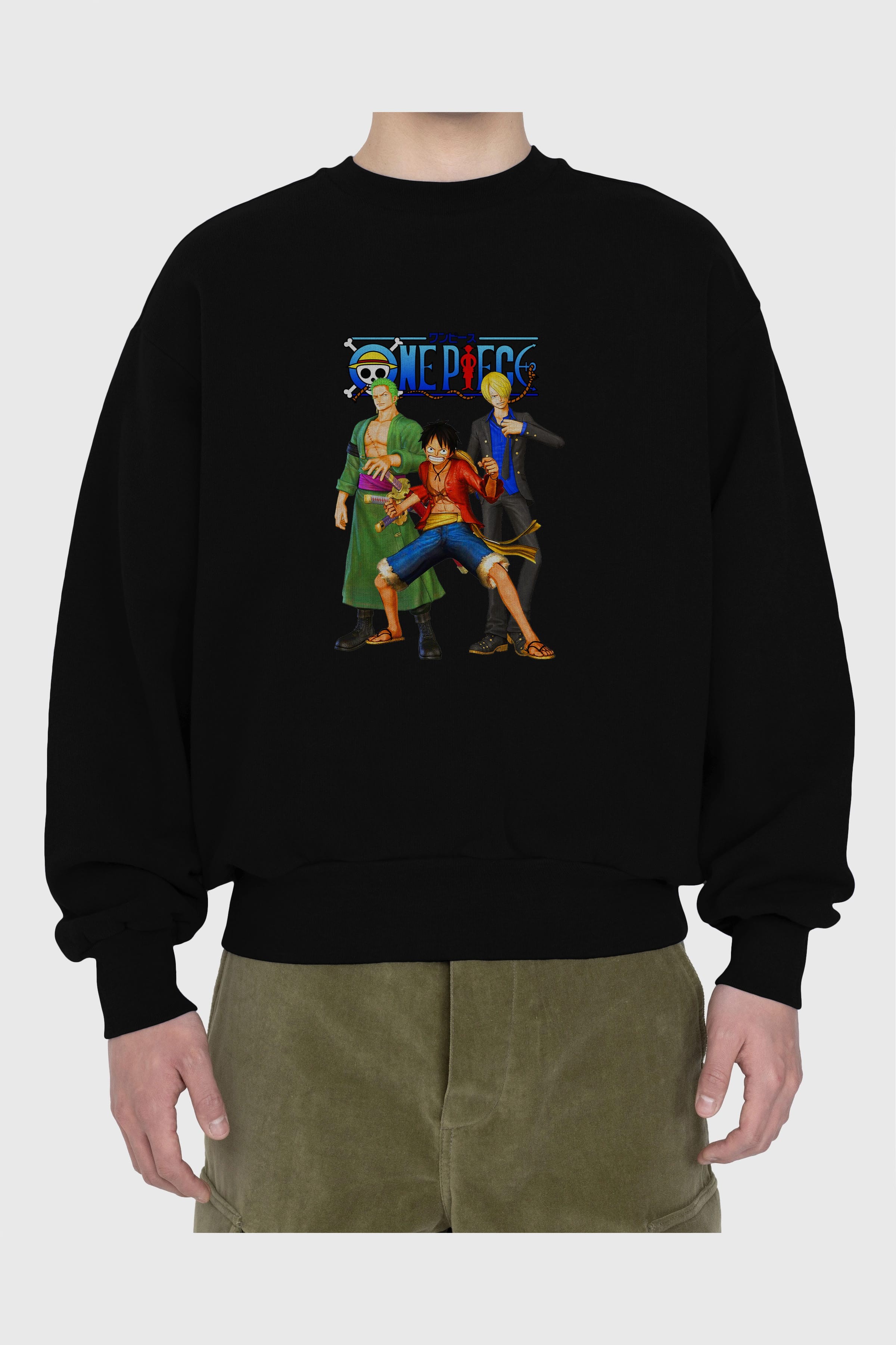 Luffy Sanji Zoro Ön Baskılı Anime Oversize Sweatshirt Erkek Kadın Unisex