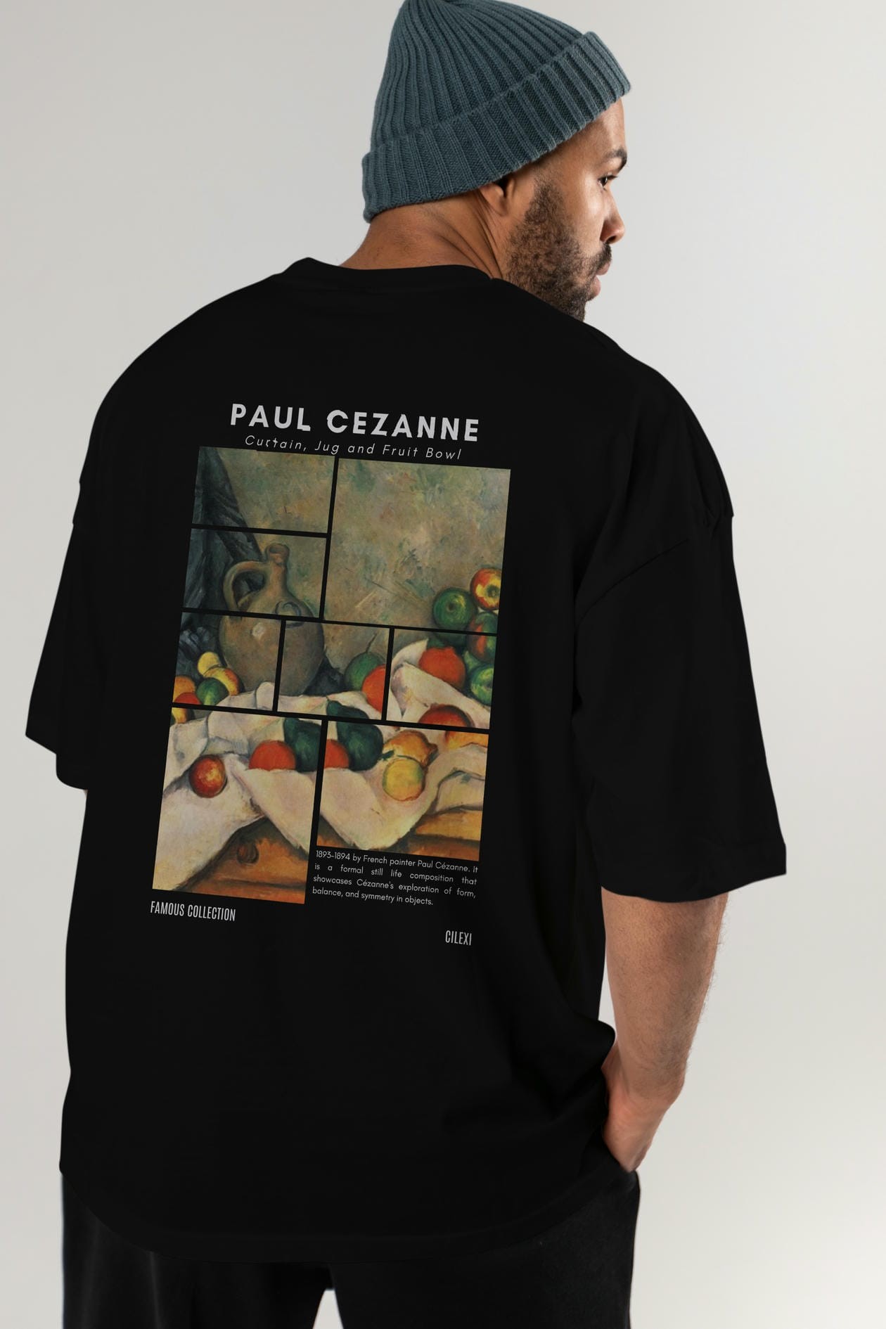 Paul Cezanne Curtain Arka Baskılı Oversize t-shirt Erkek Kadın Bisiklet Yaka Pamuk tişort