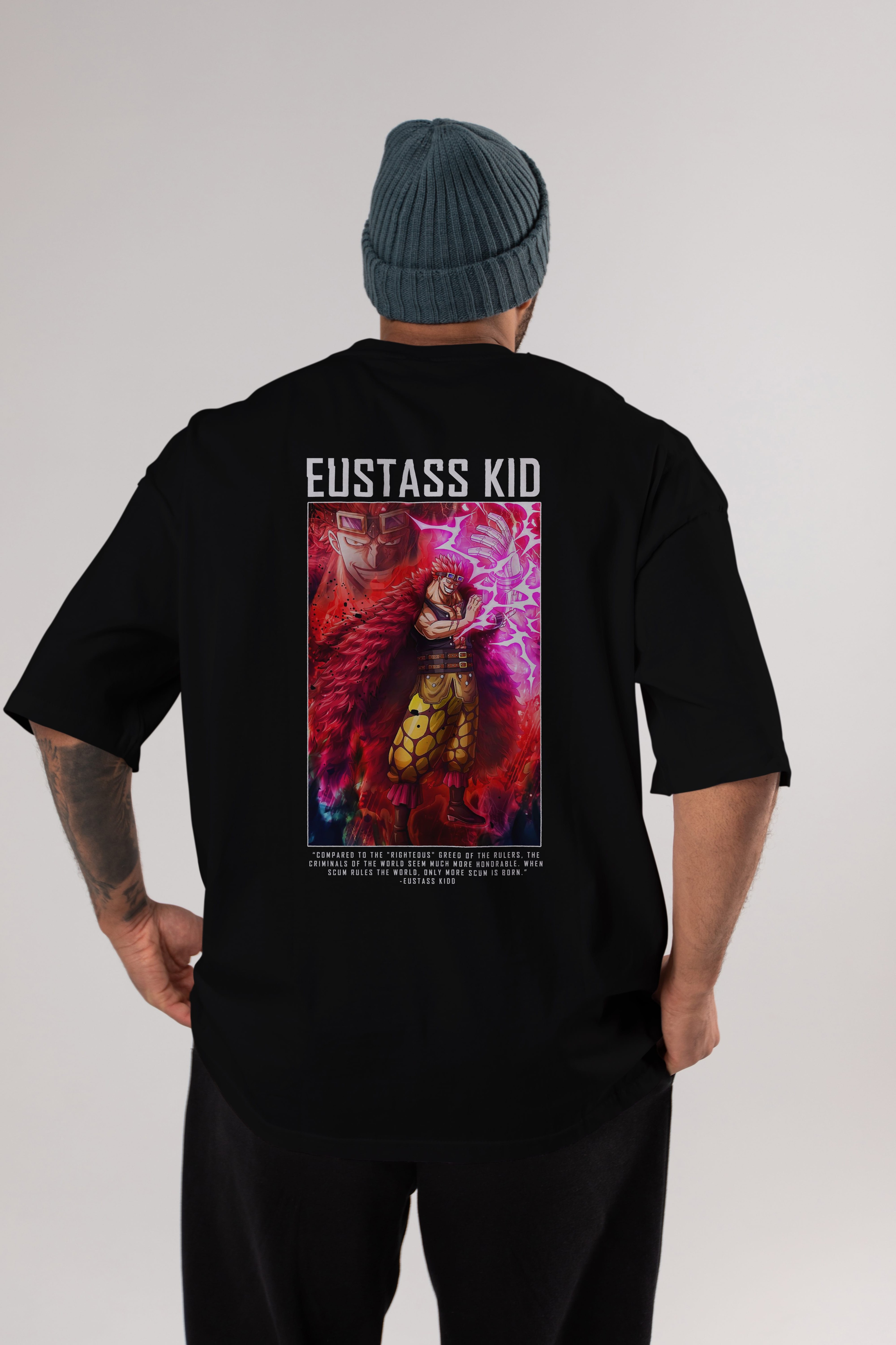 Eustass Kid Anime Arka Baskılı Oversize t-shirt Erkek Kadın Unisex %100 pamuk tişort