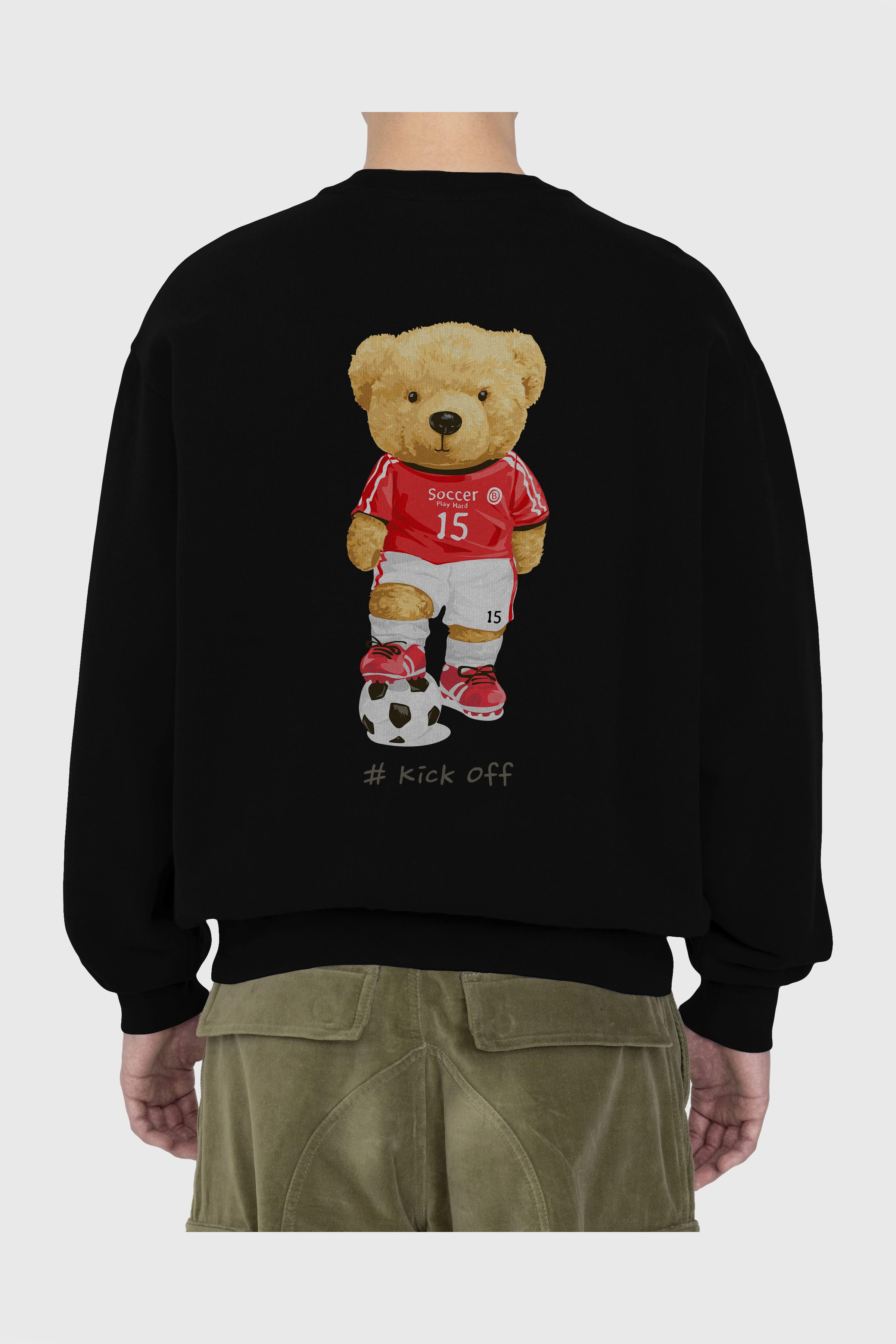 Teddy Bear Kick Off Arka Baskılı Oversize Sweatshirt Erkek Kadın Unisex