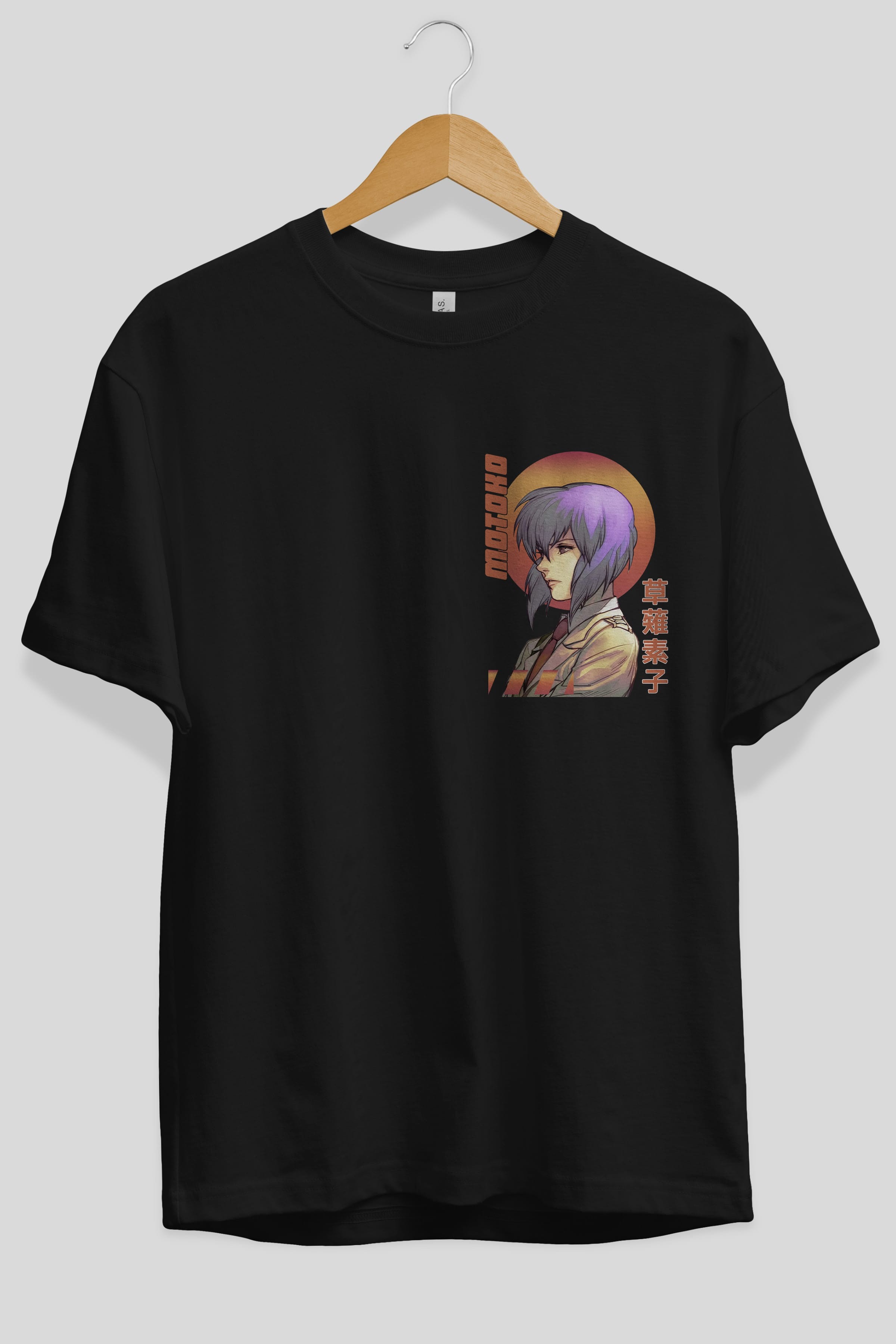 Motoko Kusanagi 10 Ön Sol Baskılı Oversize t-shirt Erkek Kadın Unisex %100 Pamuk Bisiklet Yaka tişort