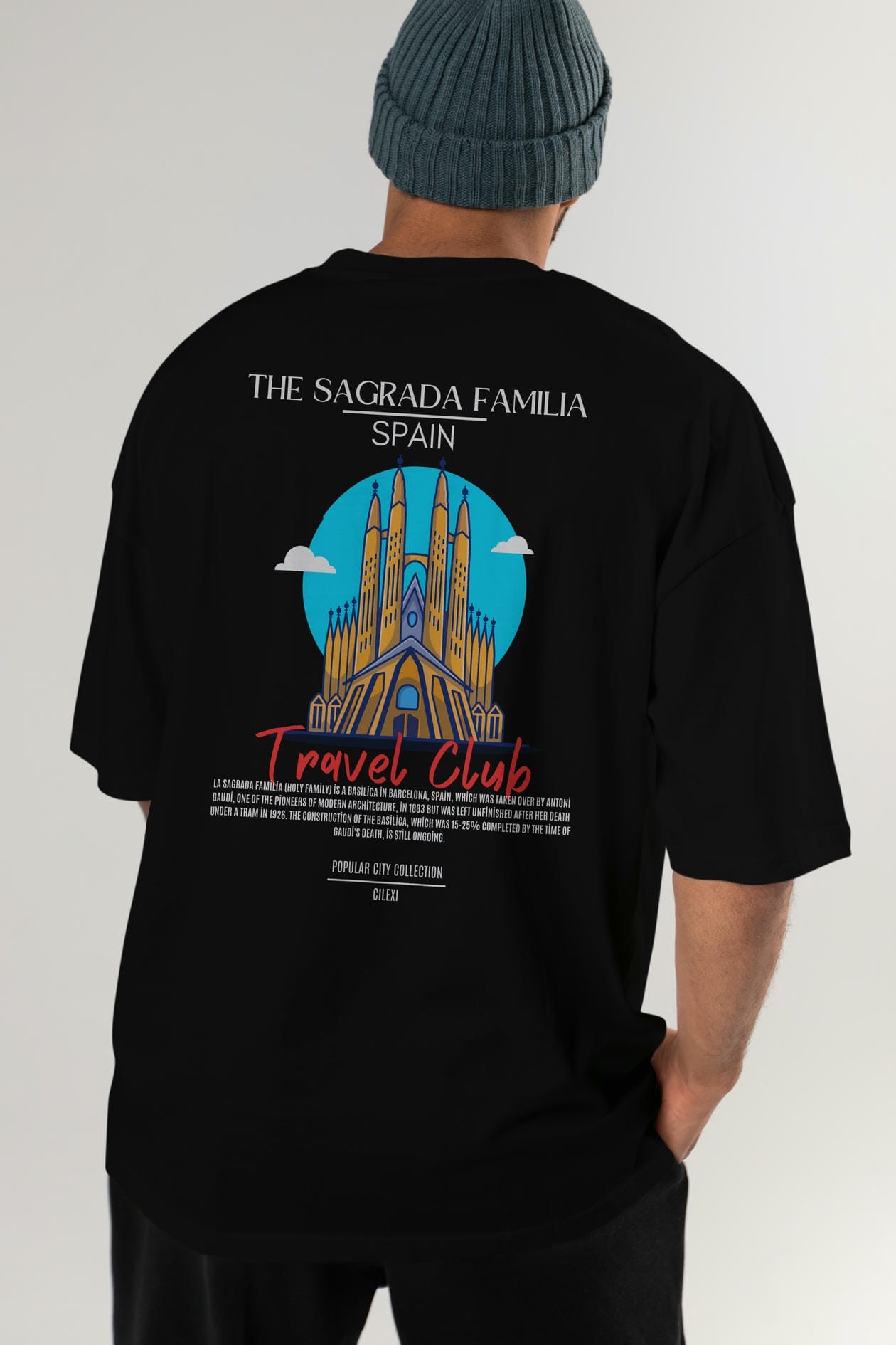 The Sagrada Familia Spain Arka Baskılı Oversize t-shirt Erkek Kadın Pamuk Bisiklet Yaka tişort