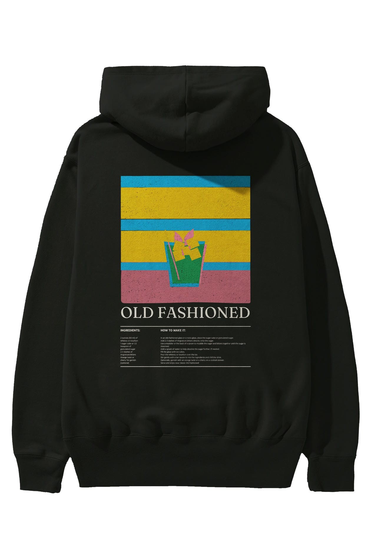 Old Fashioned Kokteyl Arka Baskılı Hoodie Oversize Kapüşonlu Sweatshirt Erkek Kadın