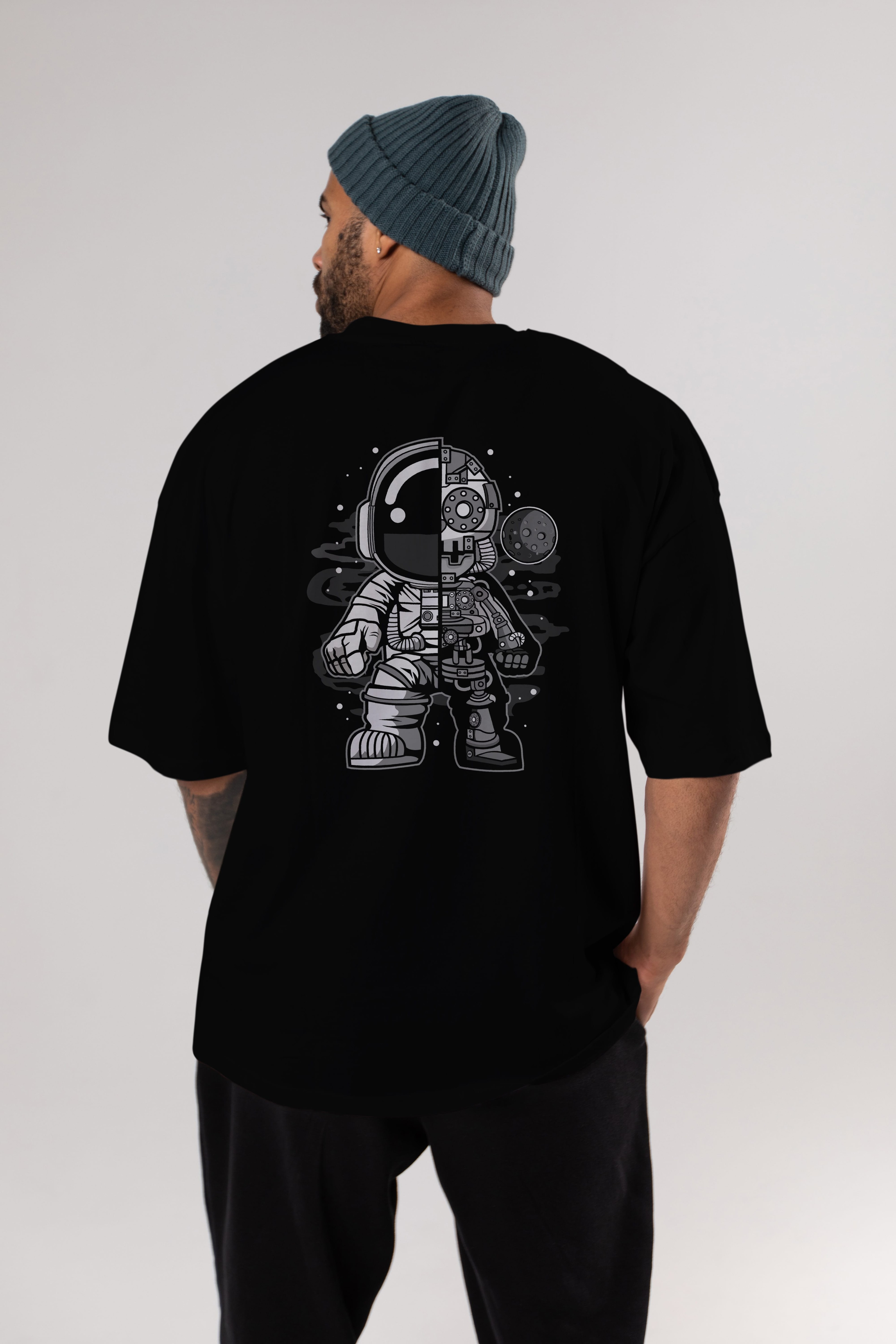 Astronaut Half Robot Arka Baskılı Oversize t-shirt Erkek Kadın Unisex