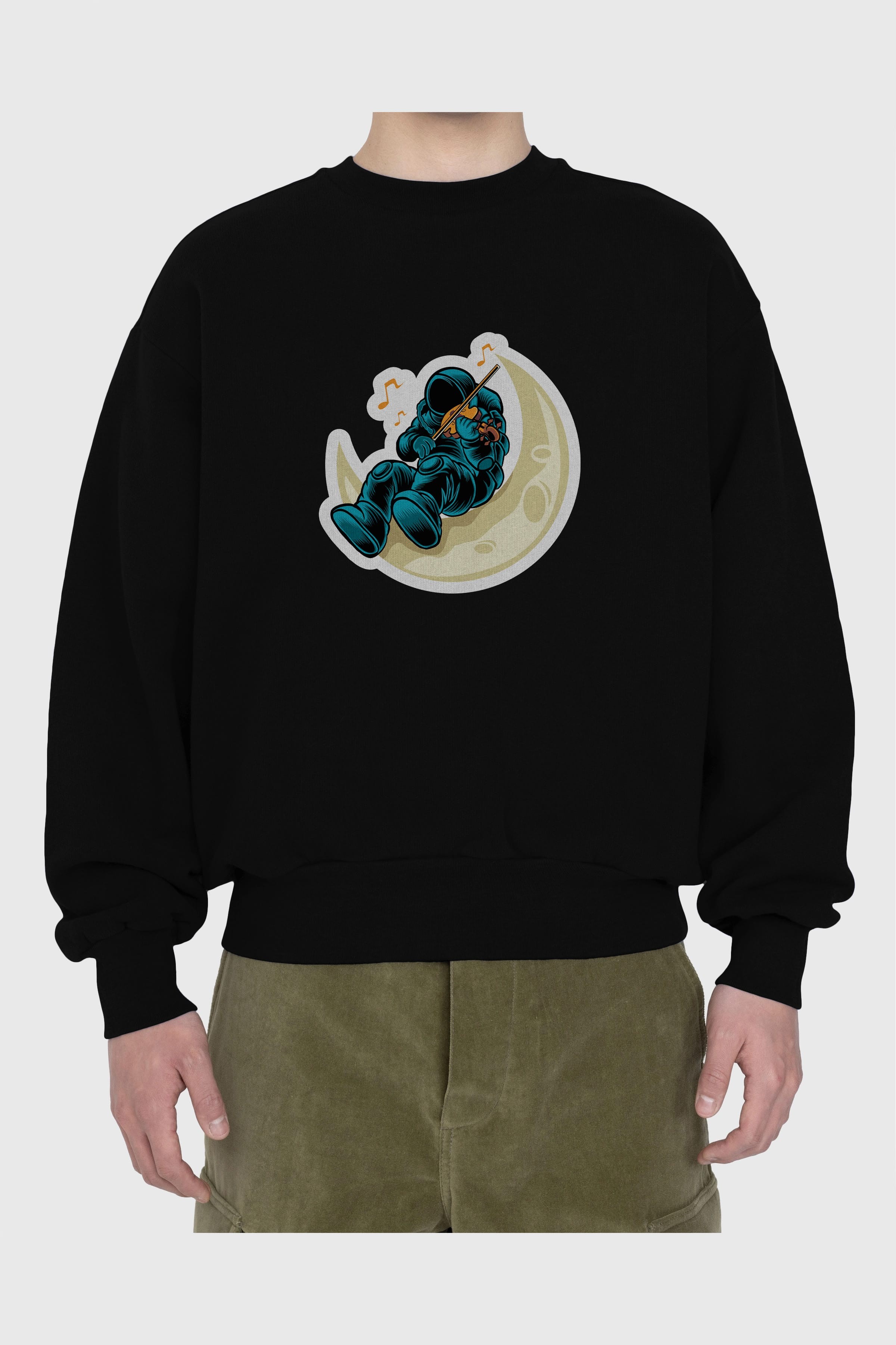 Playing Vionist in Space Sticker Ön Baskılı Oversize Sweatshirt Erkek Kadın Unisex