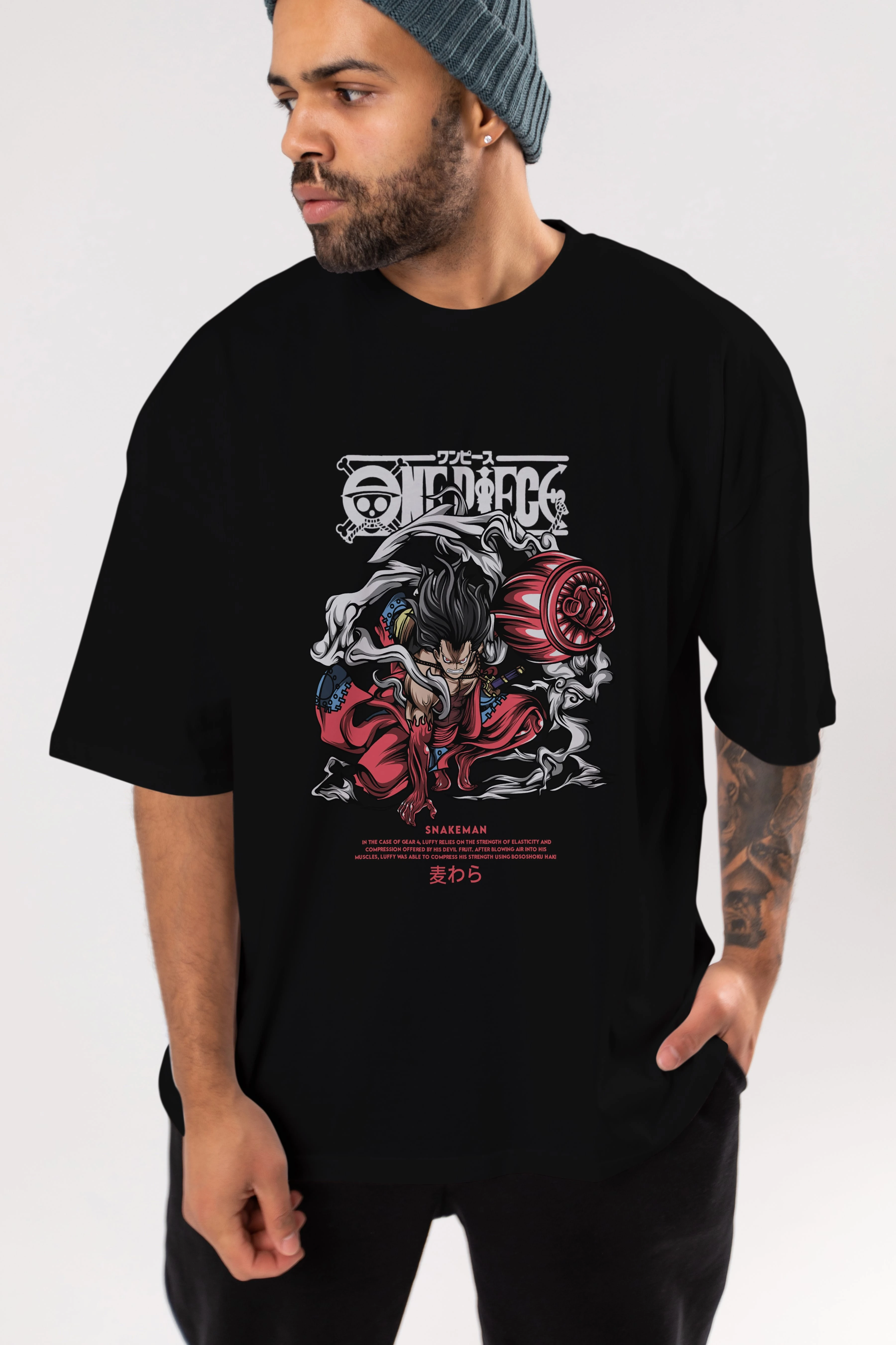 One Piece Snakeman Anime Ön Baskılı Oversize t-shirt %100 pamuk Erkek Kadın Unisex