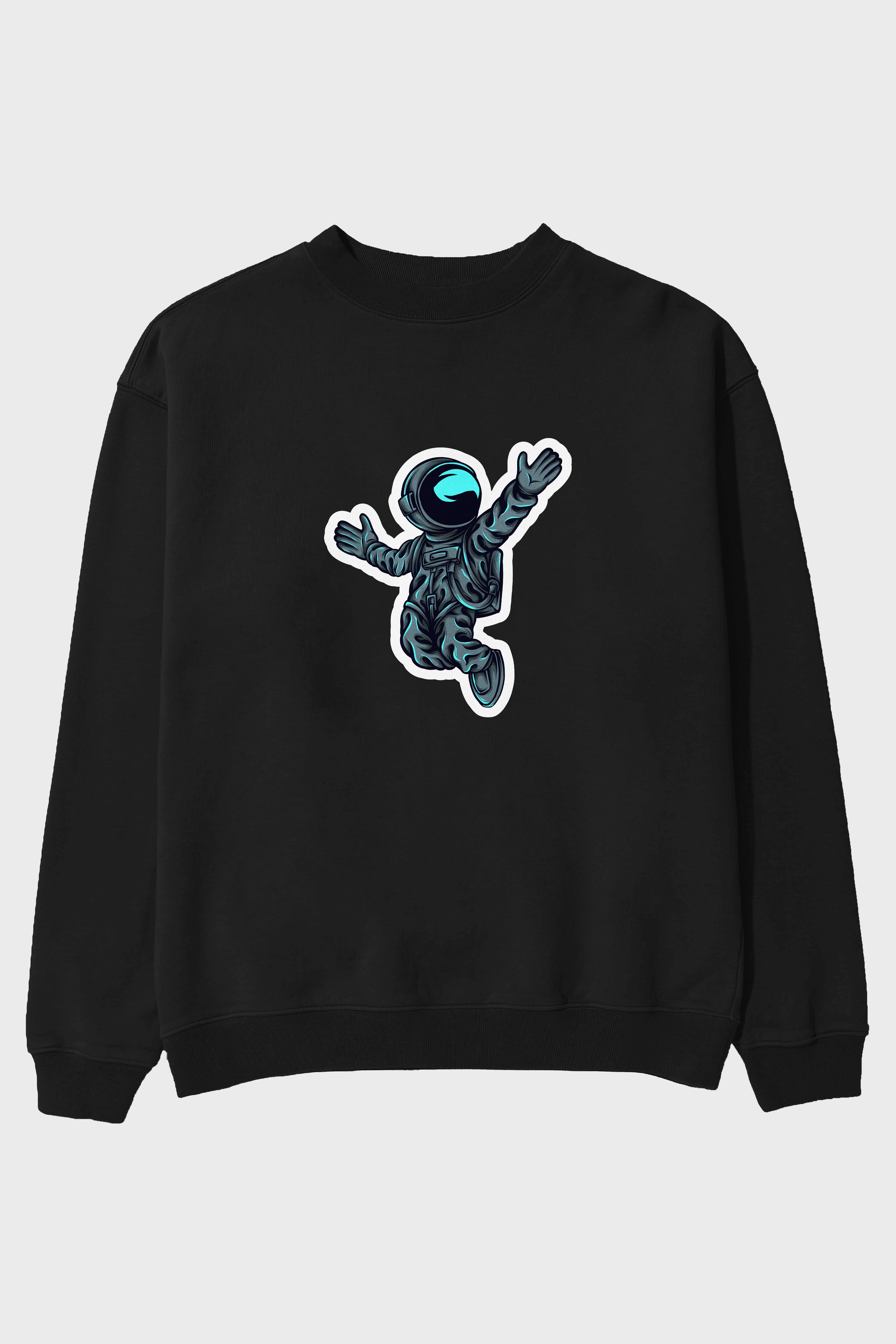 Happy Astronaut Sticker Ön Baskılı Oversize Sweatshirt Erkek Kadın Unisex