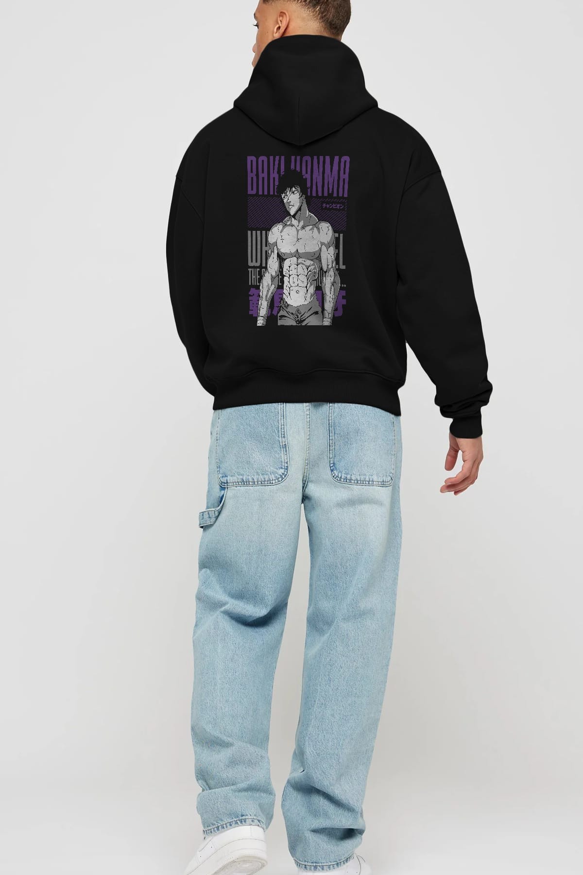 BAKI HANMA (2) Anime Arka Baskılı Hoodie Oversize Kapüşonlu Sweatshirt Erkek Kadın Unisex