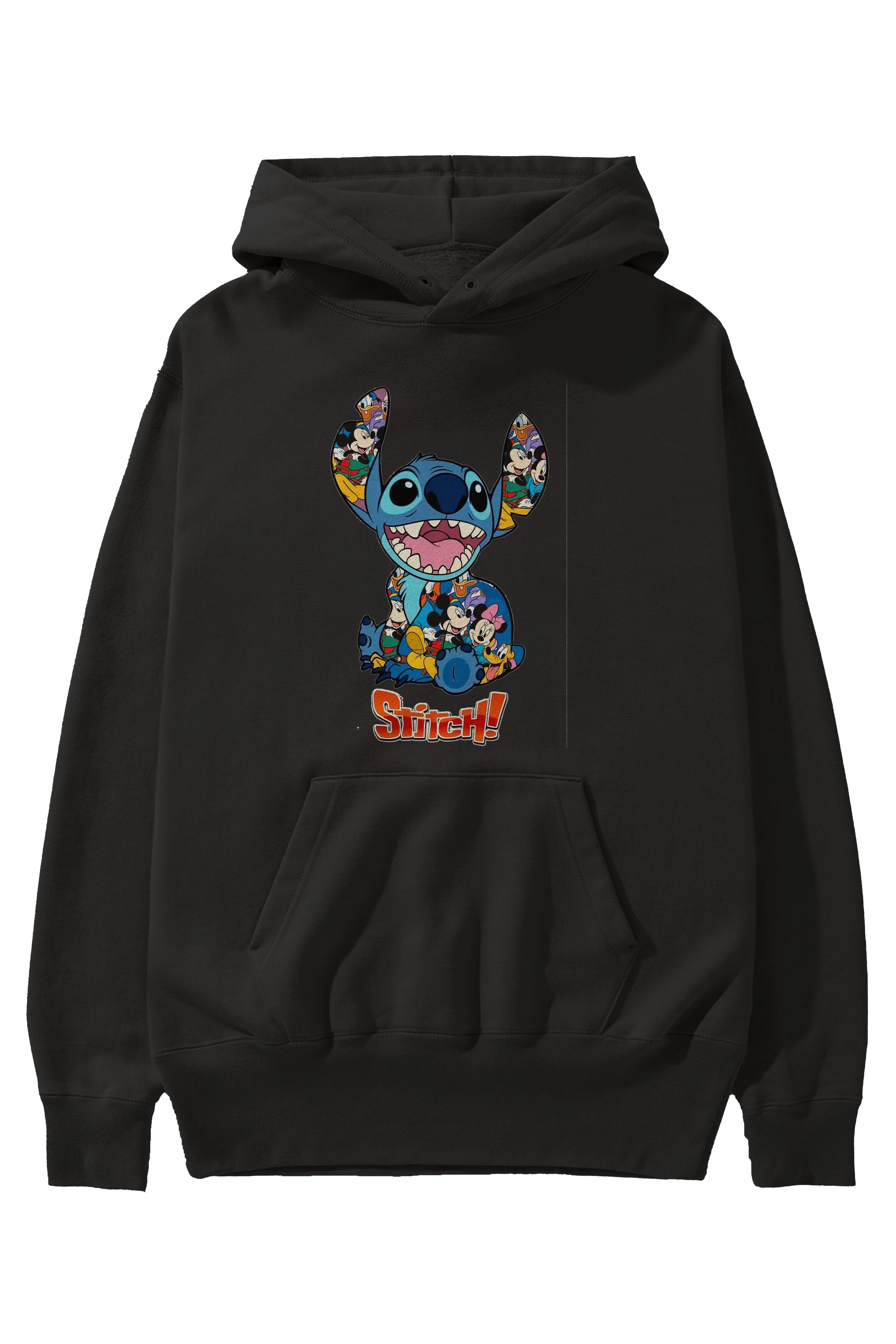 Stitch Ön Baskılı Hoodie Oversize Kapüşonlu Sweatshirt Erkek Kadın Unisex