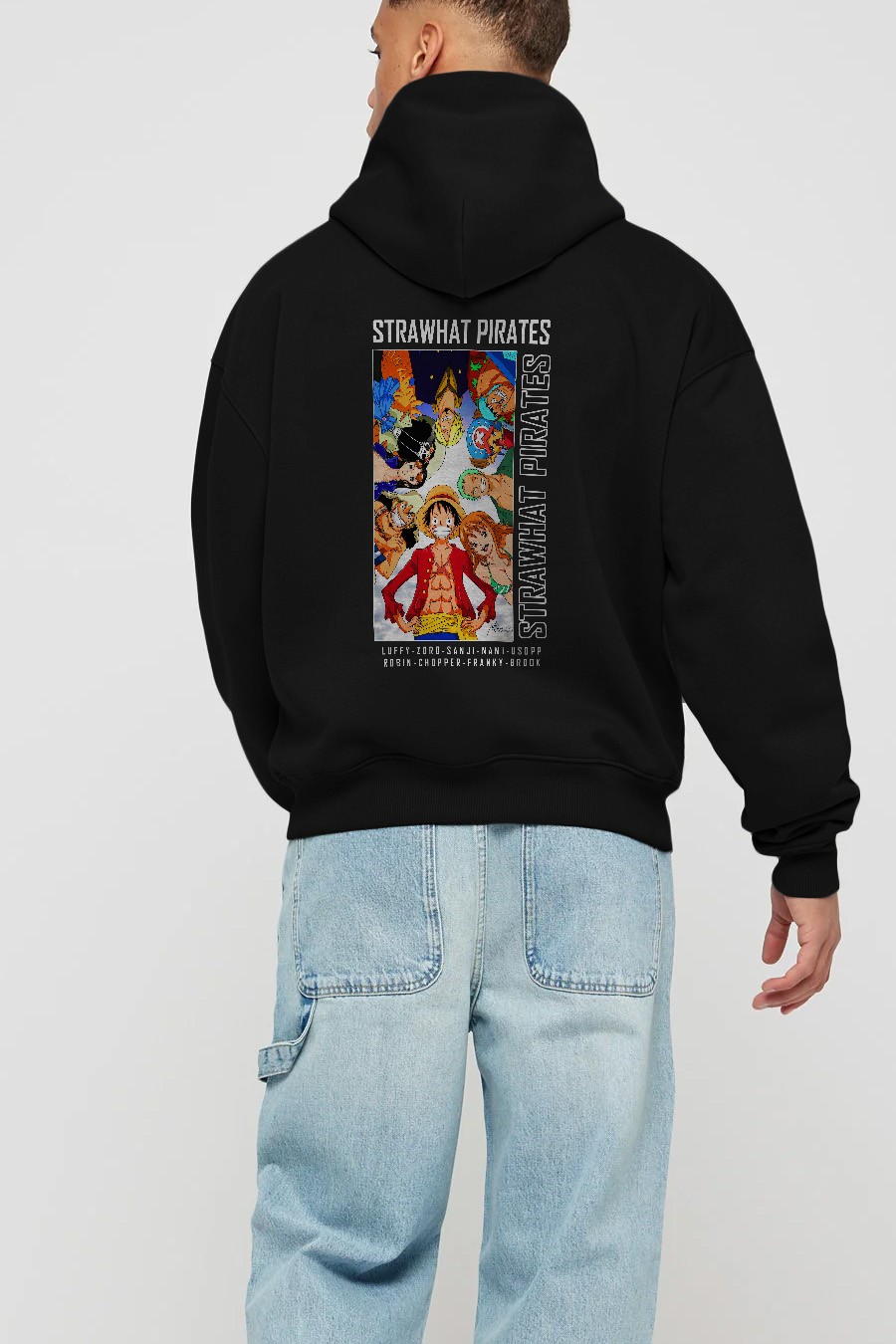 Luffy Strahwat Anime Arka Baskılı Hoodie Oversize Kapüşonlu Sweatshirt Erkek Kadın Unisex