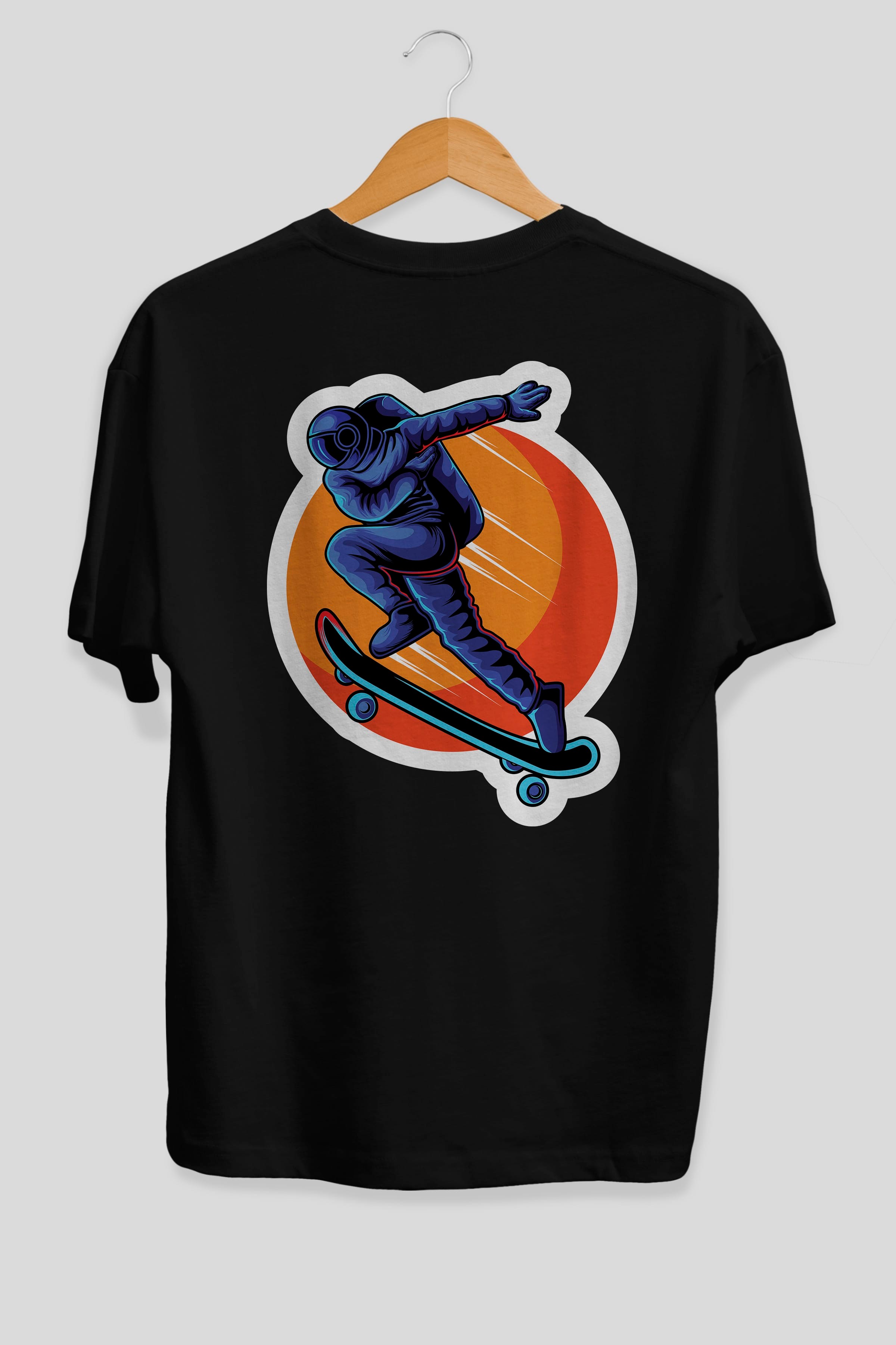 Astroskate Run Sticker Arka Baskılı Oversize t-shirt Erkek Kadın Unisex