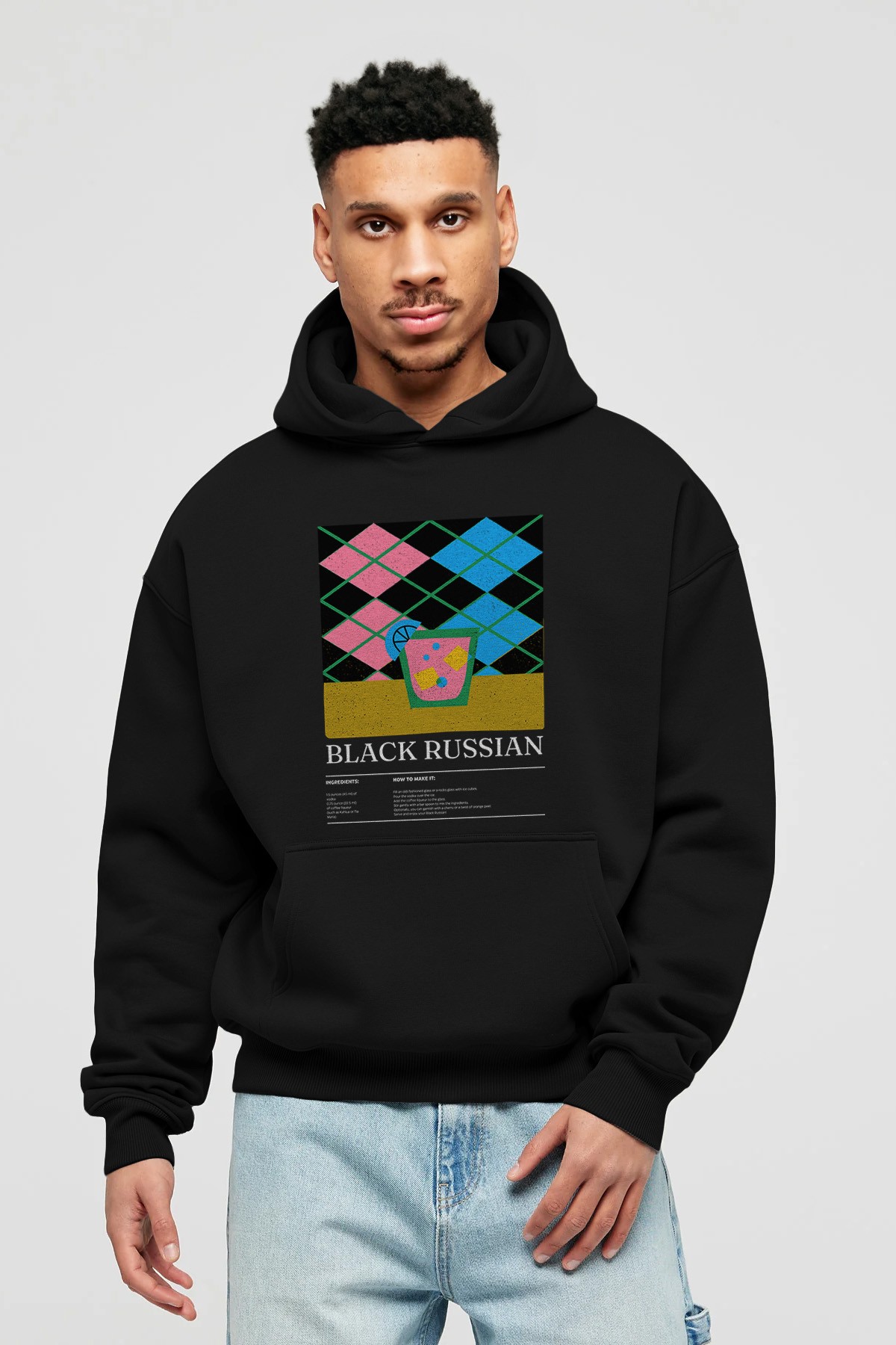 Black Russian Kokteyl ön Baskılı Hoodie Oversize Kapüşonlu Sweatshirt Erkek Kadın
