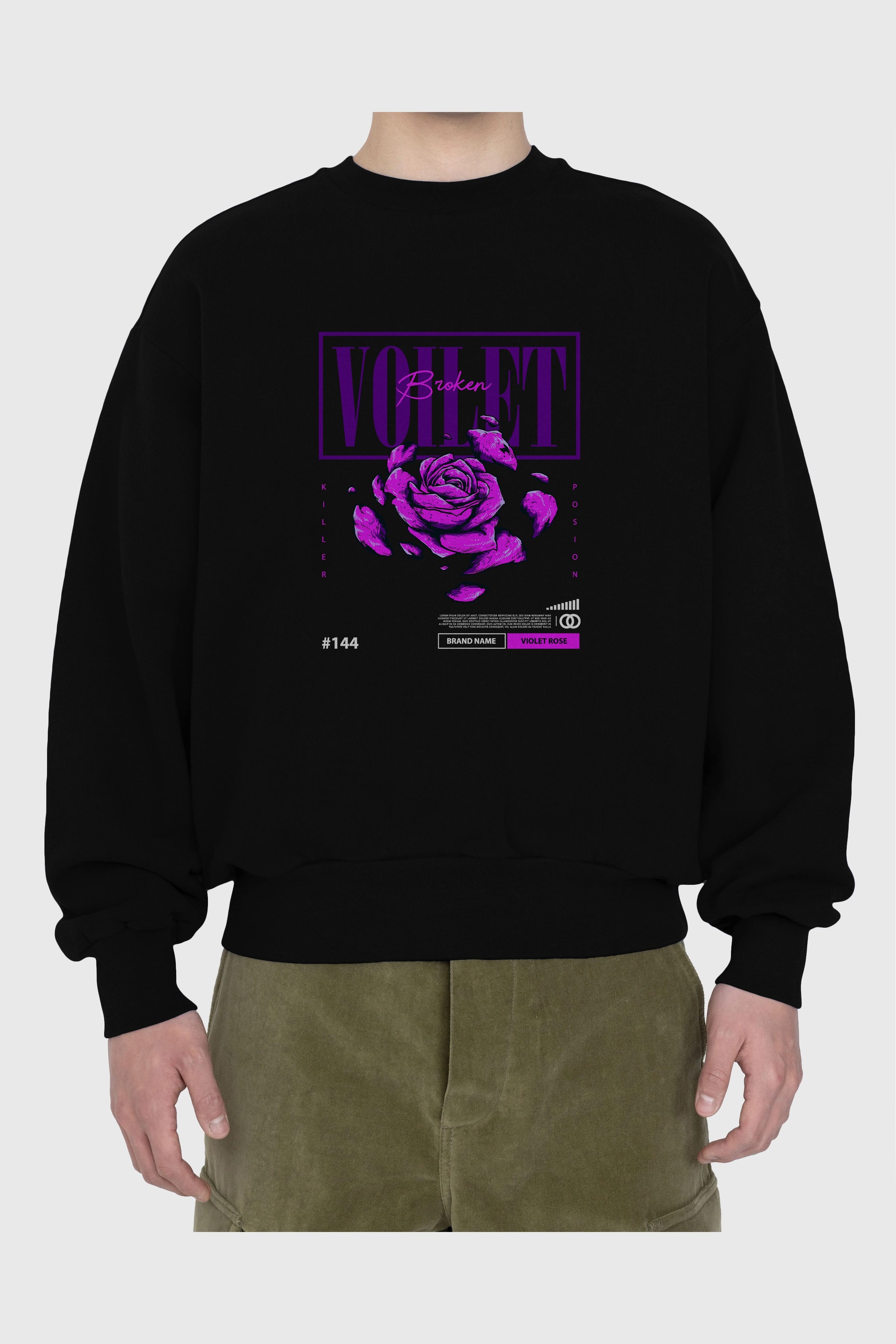 Voilet Broken Ön Baskılı Oversize Sweatshirt Erkek Kadın Unisex