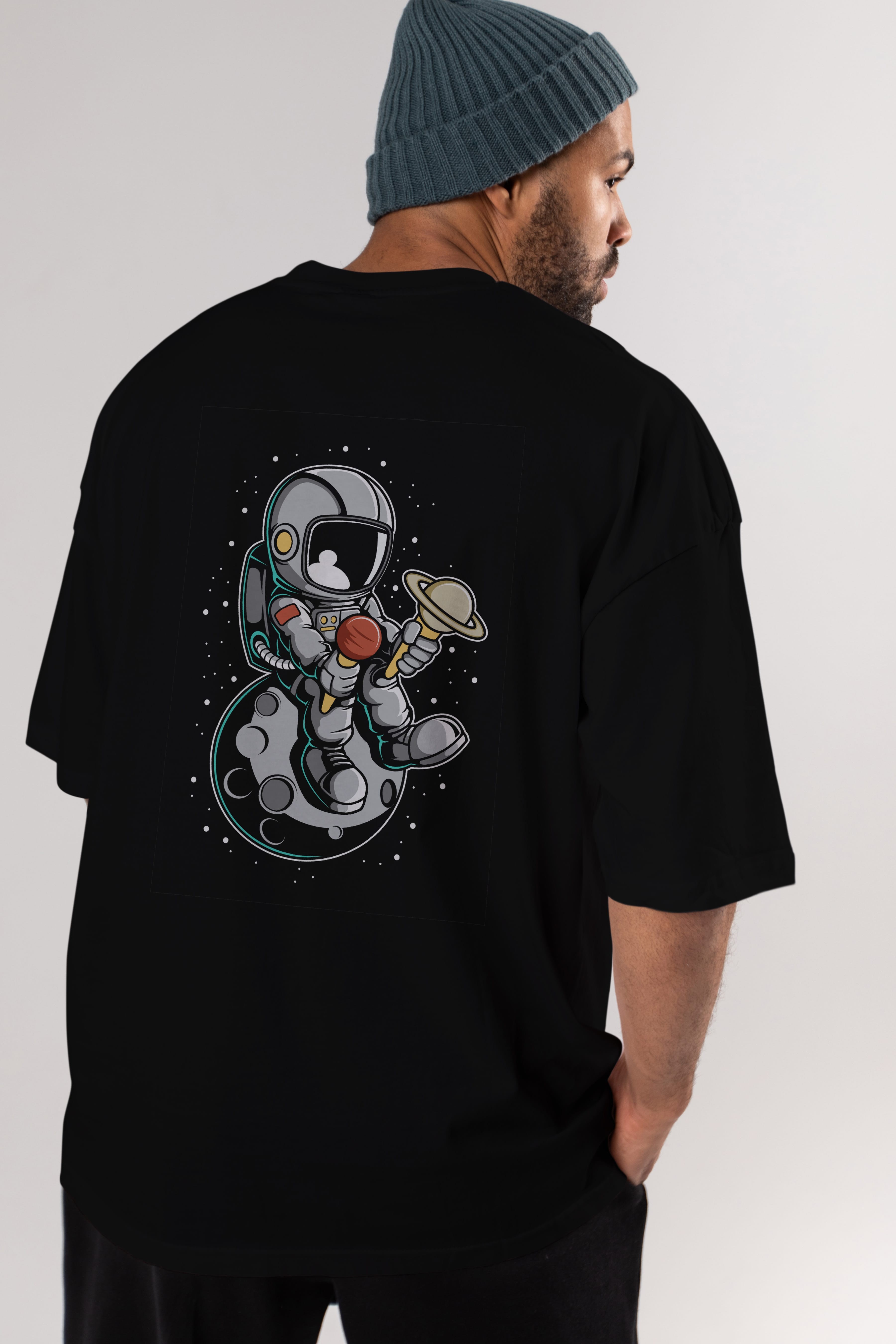 Astronaut Ice Cream (2) Arka Baskılı Oversize t-shirt Erkek Kadın Unisex