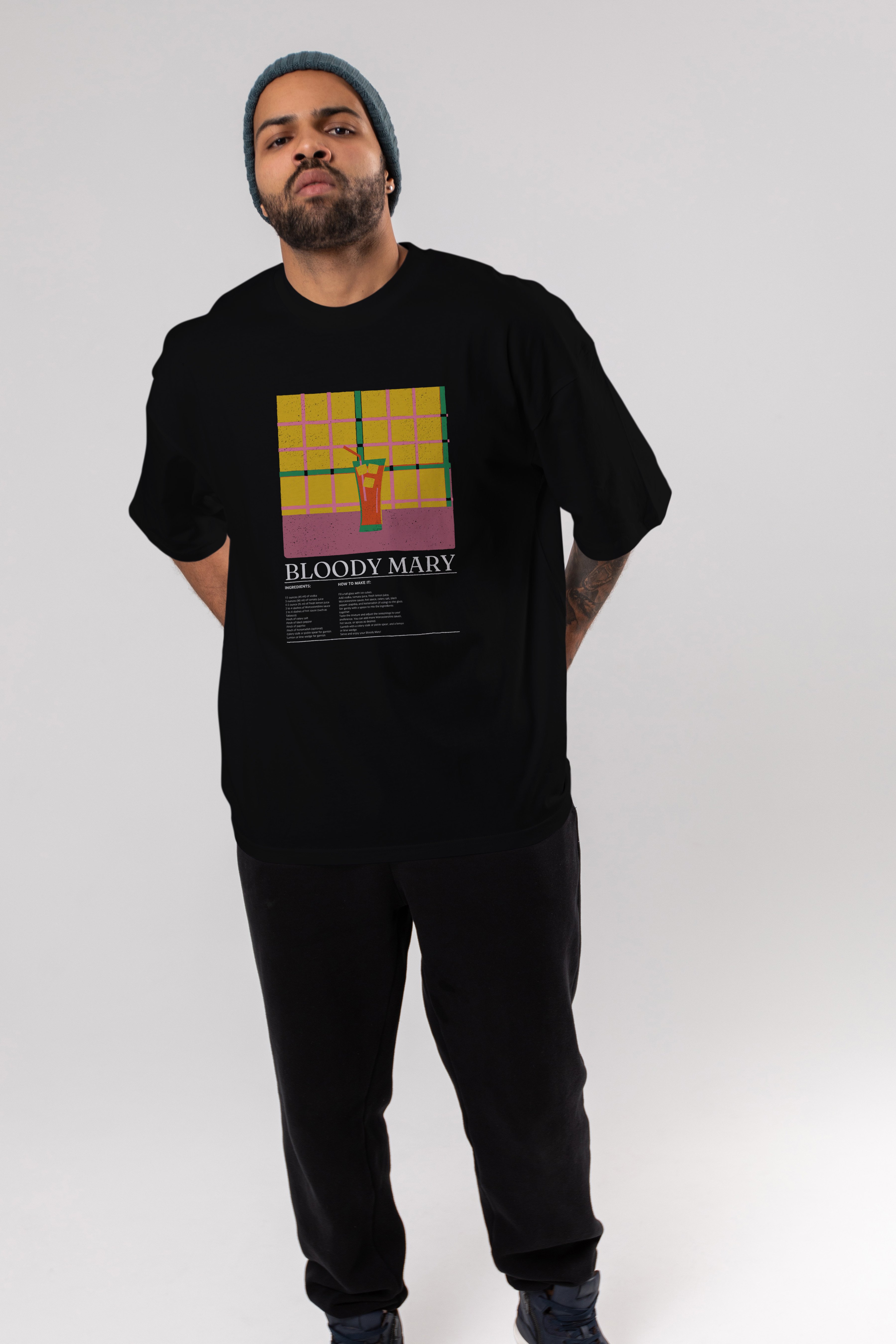 Bloody Mary Kokteyl Ön Baskılı Oversize t-shirt Erkek Kadın %100 Pamuk Bisiklet Yaka tişort