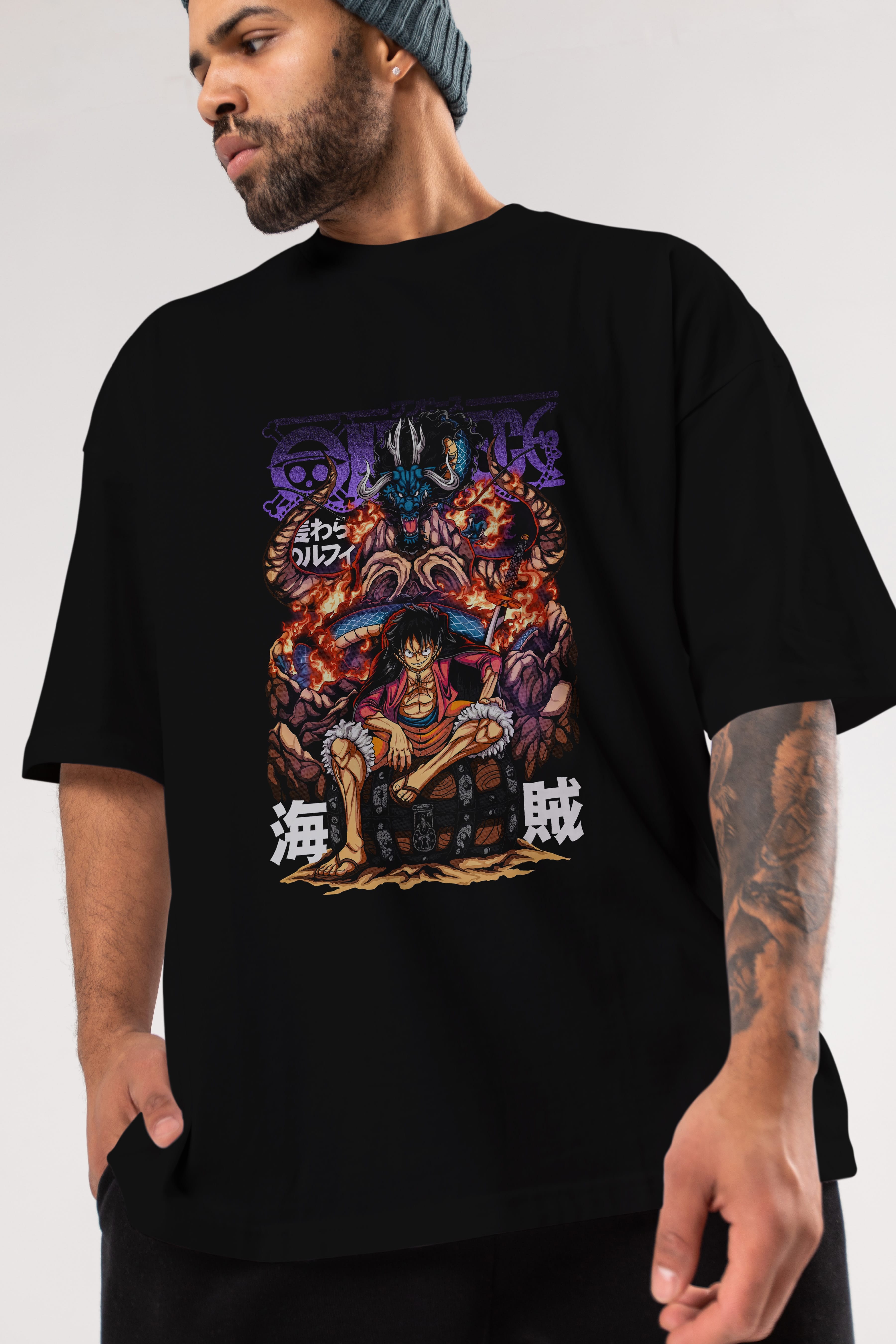 MONKEY D. LUFFY 2 Anime Ön Baskılı Oversize t-shirt %100 pamuk Erkek Kadın Unisex