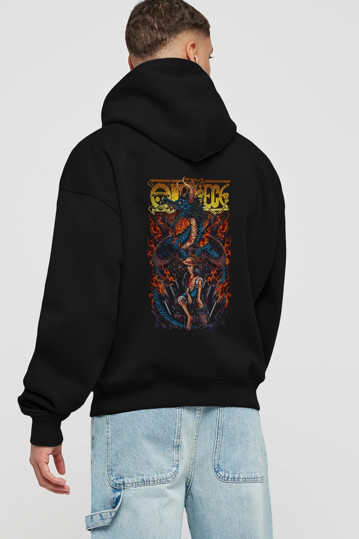 MONKEY D. LUFF-ONE PIECE Anime Arka Baskılı Hoodie Oversize Kapüşonlu Sweatshirt Erkek Kadın Unisex