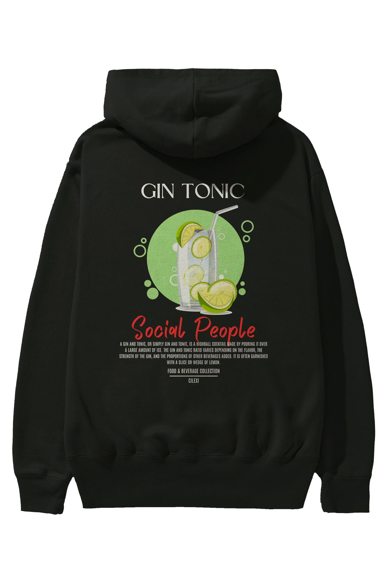 Gin Tonic Kokteyl Arka Baskılı Hoodie Oversize Kapüşonlu Sweatshirt Erkek Kadın