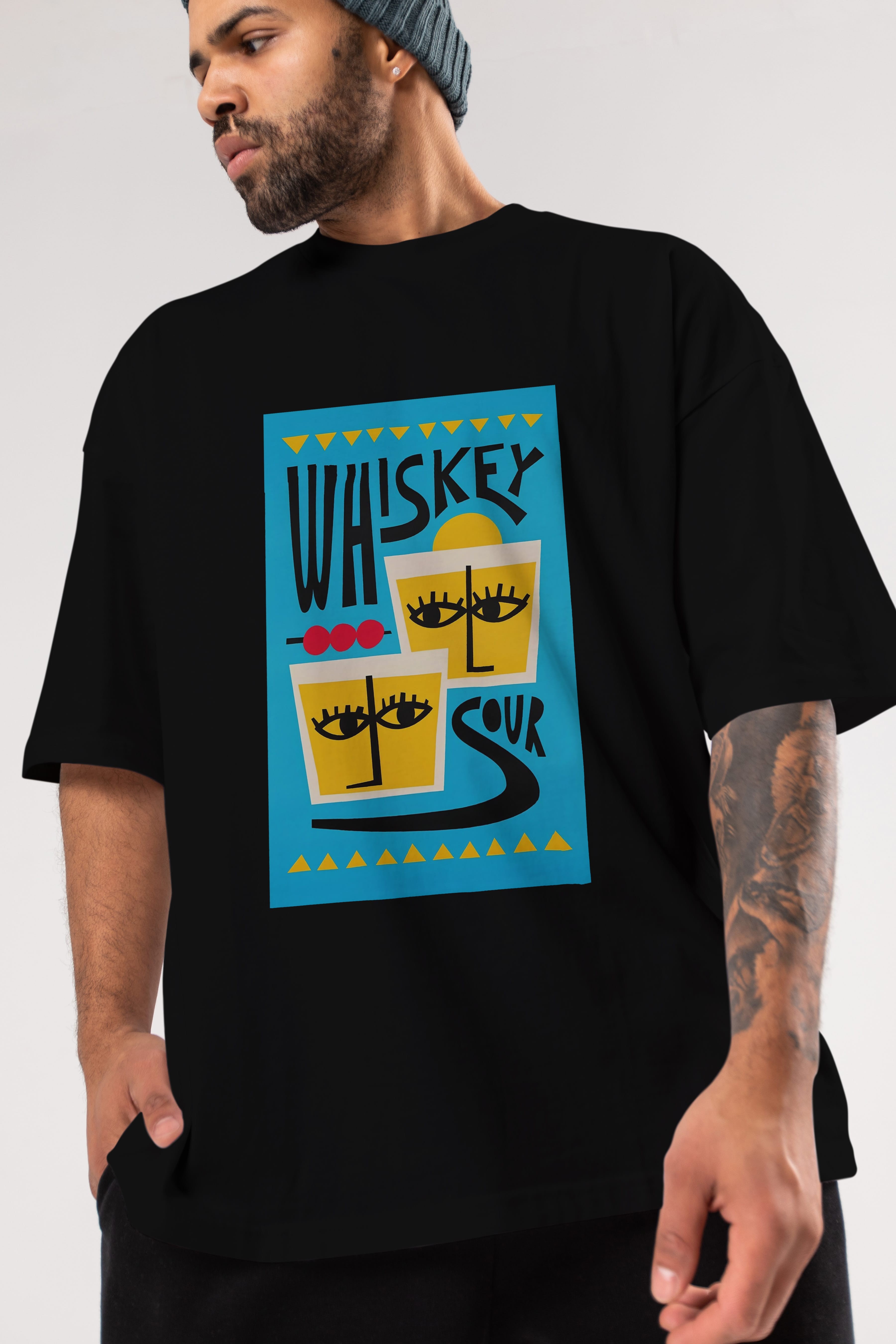 Whiskey Sour 2 Ön Baskılı Oversize t-shirt Erkek Kadın Unisex %100 Pamuk Bisiklet Yaka tişort