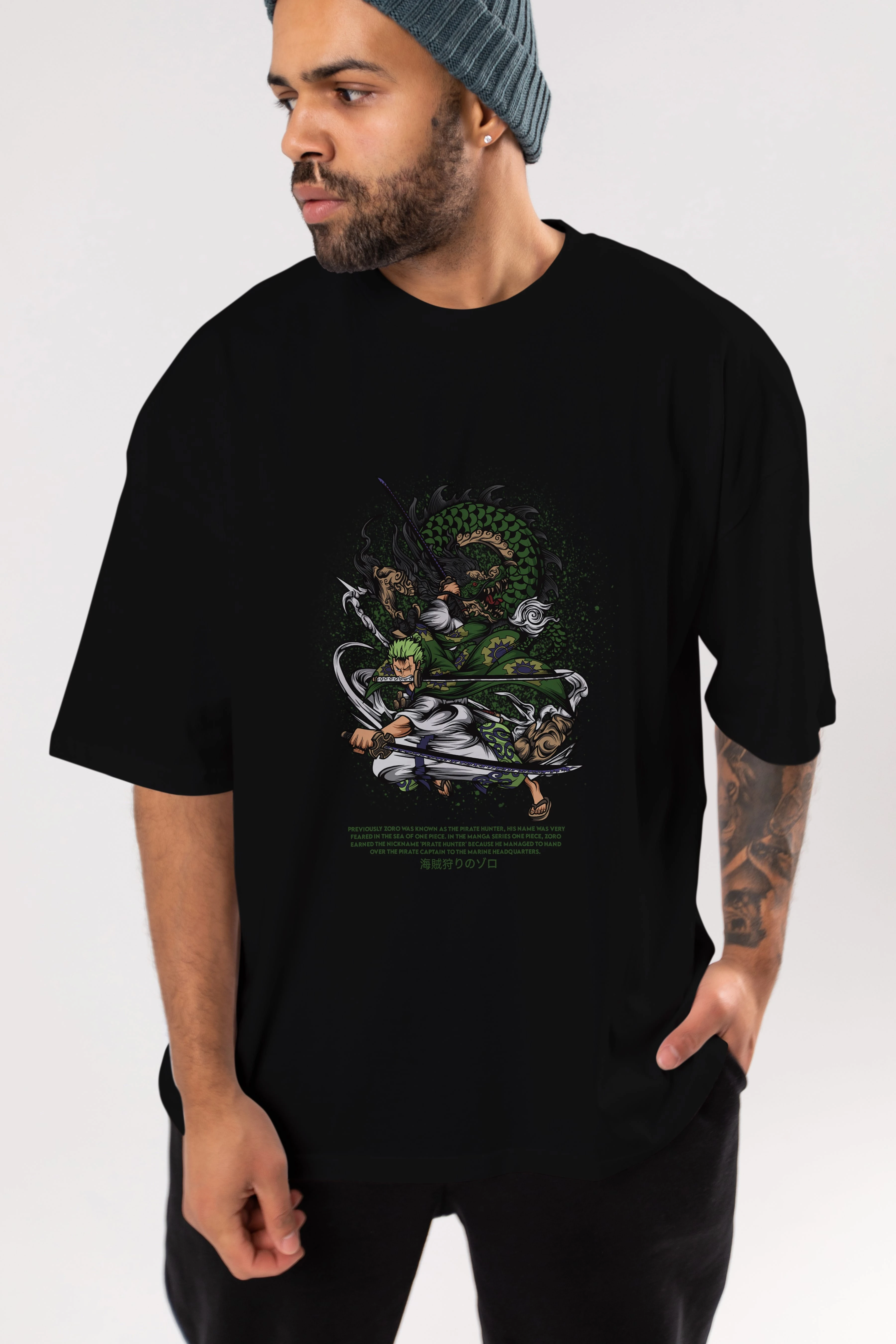 Zoro Anime Ön Baskılı Oversize t-shirt %100 pamuk Erkek Kadın Unisex