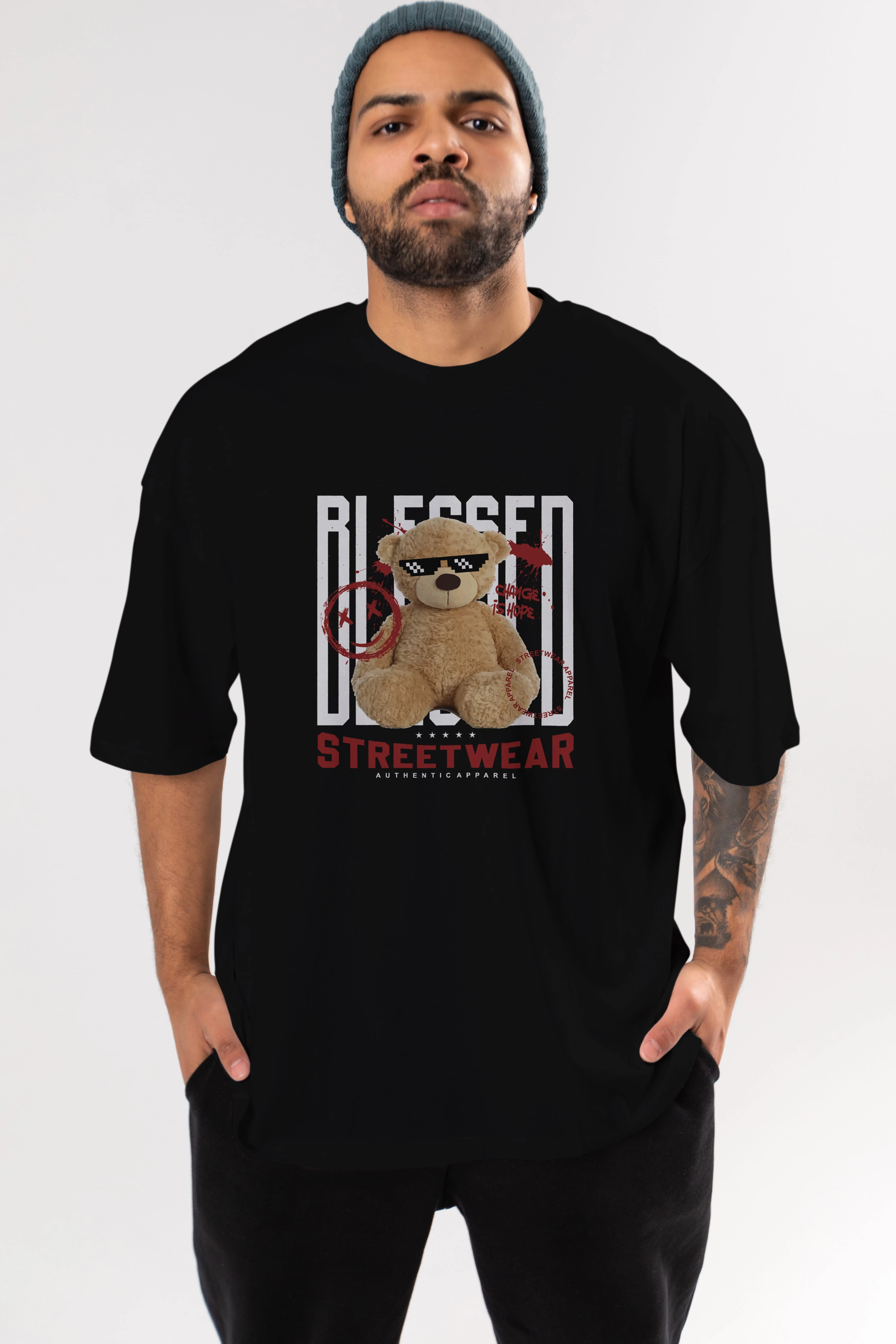 Blessed Bear Ön Baskılı Oversize t-shirt Erkek Kadın Unisex