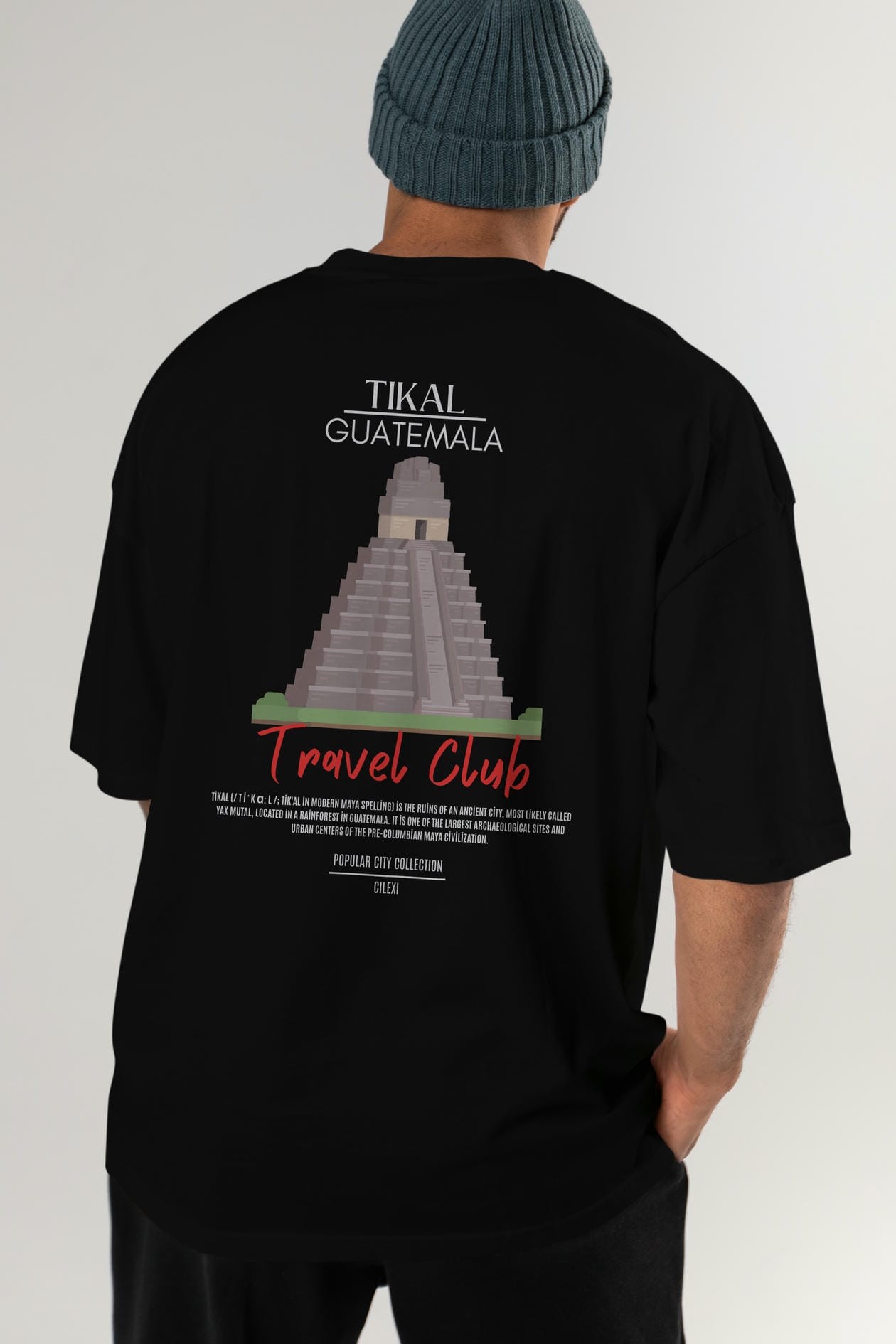 Tikal Guatemala Arka Baskılı Oversize t-shirt Erkek Kadın Pamuk Bisiklet Yaka tişort