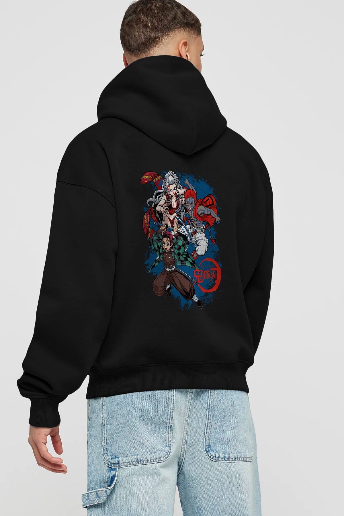 TANJIRO ,AKAZA,DAKI Anime Arka Baskılı Hoodie Oversize Kapüşonlu Sweatshirt Erkek Kadın Unisex