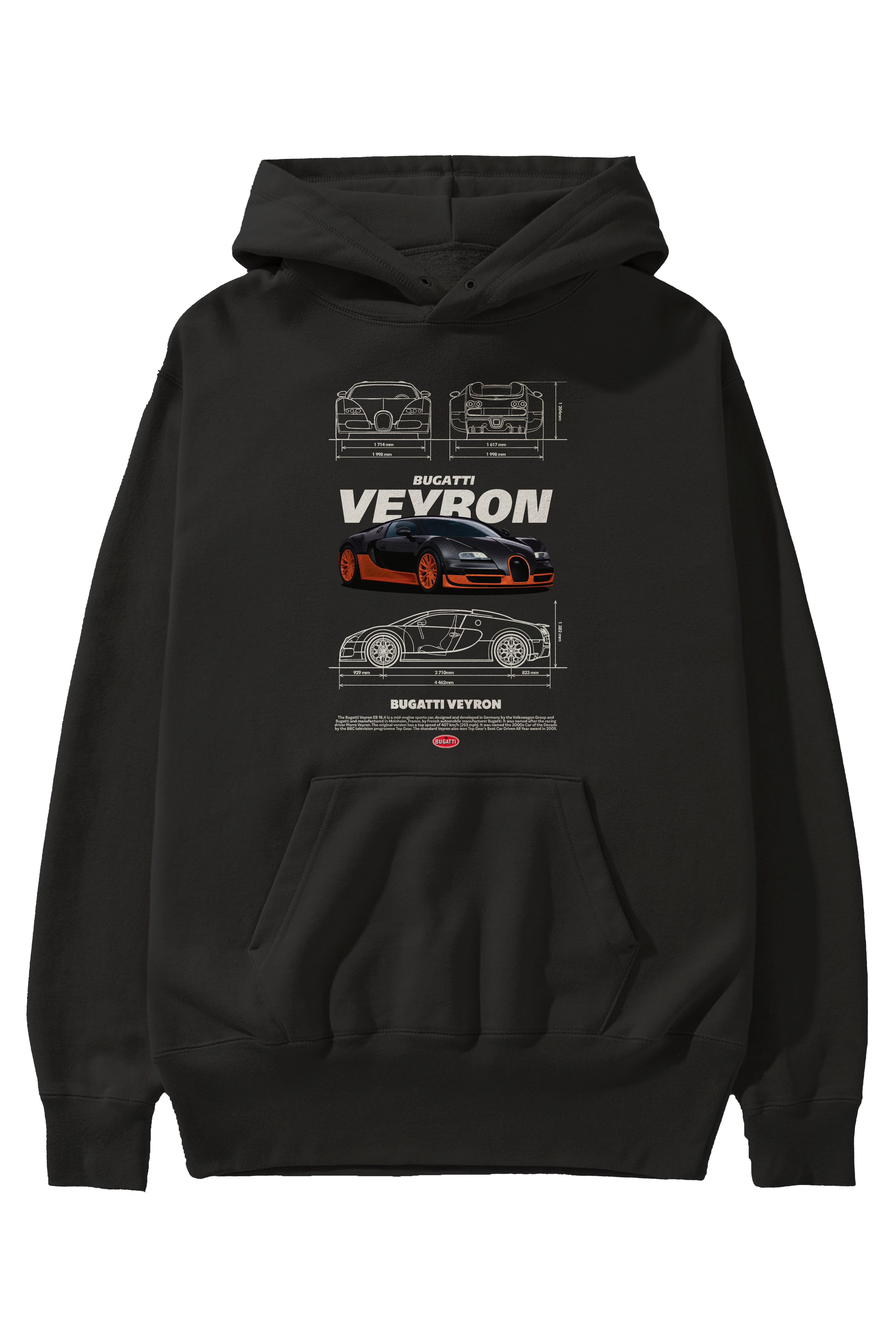 Bugatti VEYRON Ön Baskılı Hoodie Oversize Kapüşonlu Sweatshirt Erkek Kadın Unisex