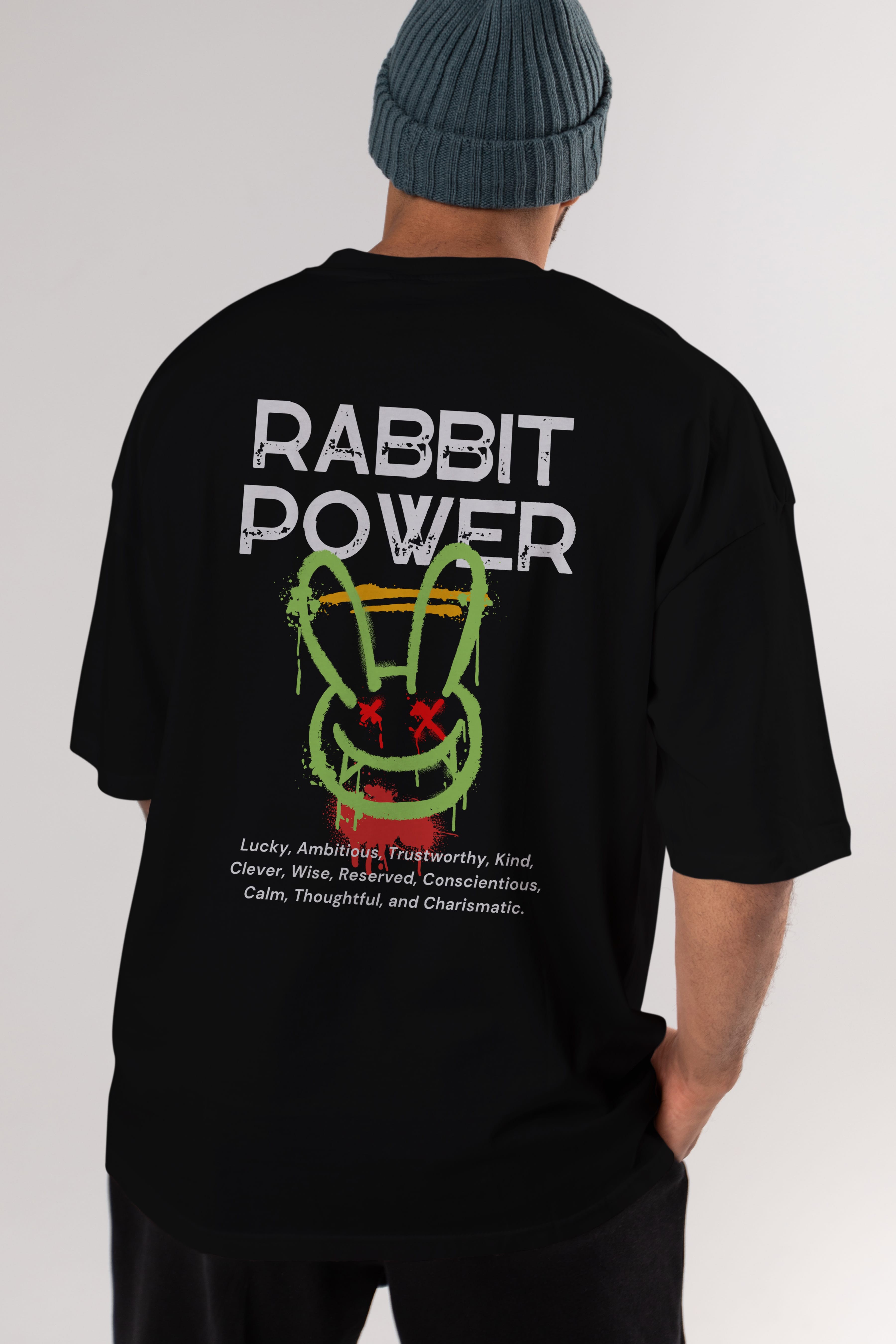 Rabbit Power Yazılı Arka Baskılı Oversize t-shirt Erkek Kadın Unisex