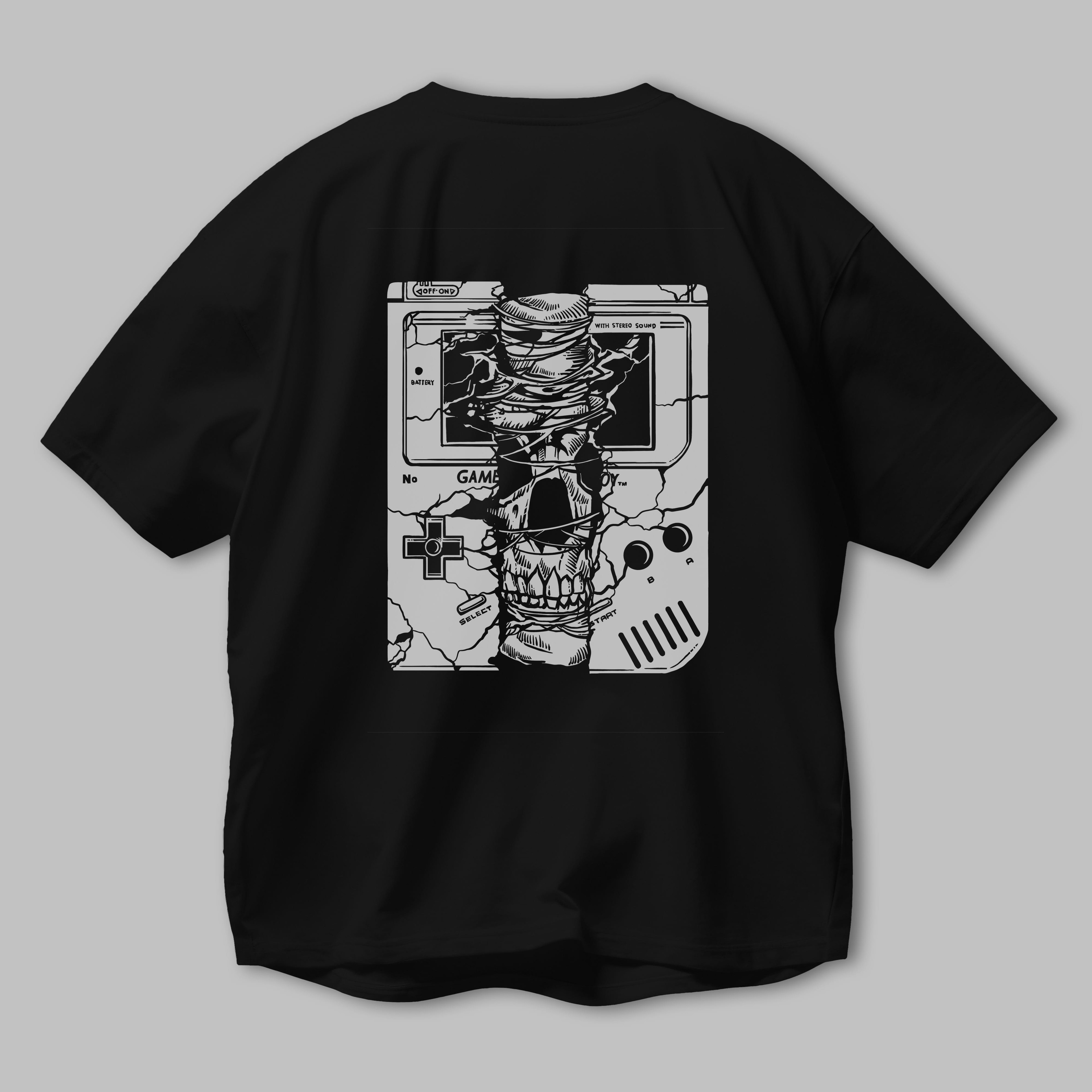 Gameboy Skull Arka Baskılı Oversize t-shirt Erkek Kadın Unisex %100 Pamuk