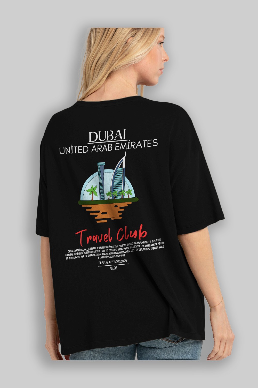Dubai United Arab Emirates Arka Baskılı Oversize t-shirt Erkek Kadın Pamuk Bisiklet Yaka tişort