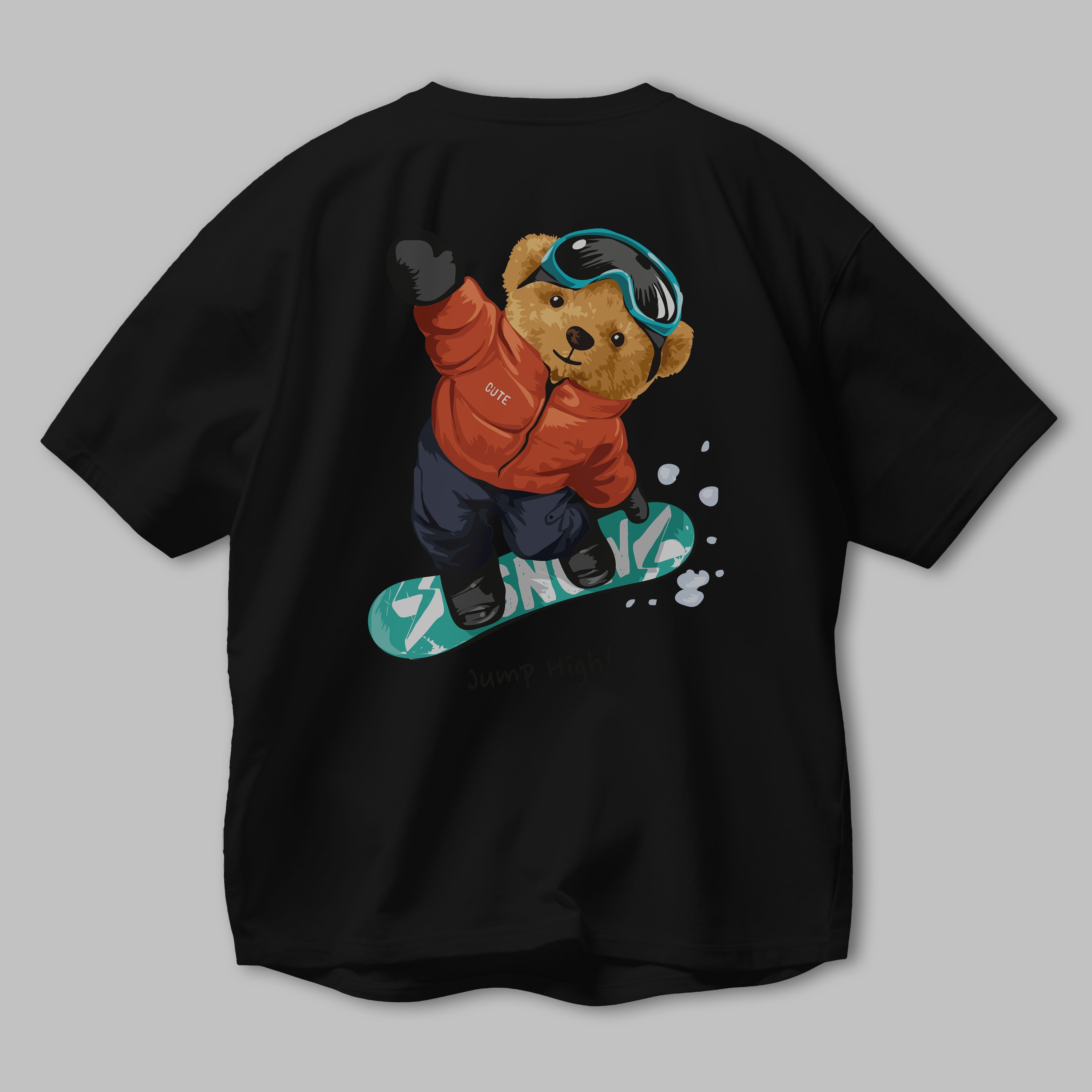 Teddy Bear Jump High Arka Baskılı Oversize t-shirt Erkek Kadın Unisex %100 Pamuk