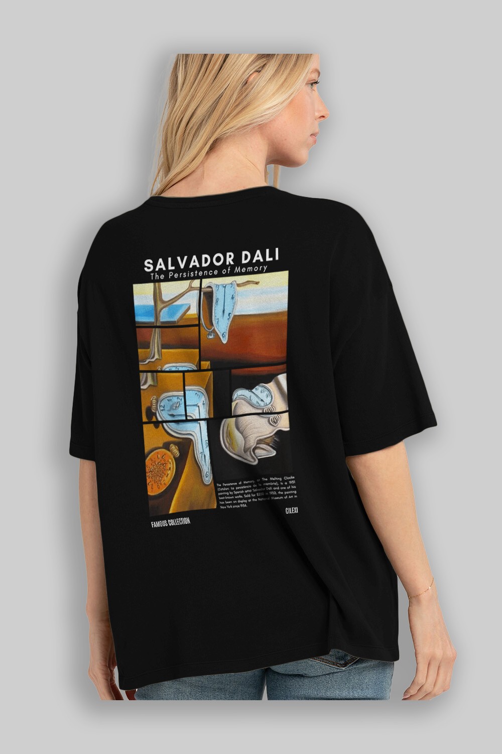Salvador Dali Arka Baskılı Oversize t-shirt Erkek Kadın Bisiklet Yaka Pamuk tişort