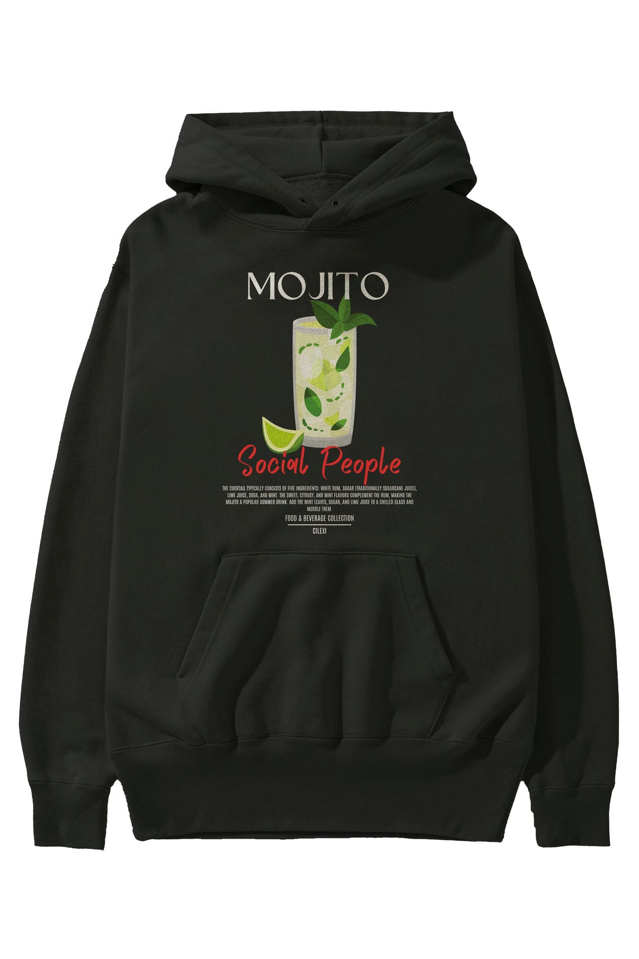 Mojito Kokteyl Ön Baskılı Hoodie Oversize Kapüşonlu Sweatshirt Erkek Kadın