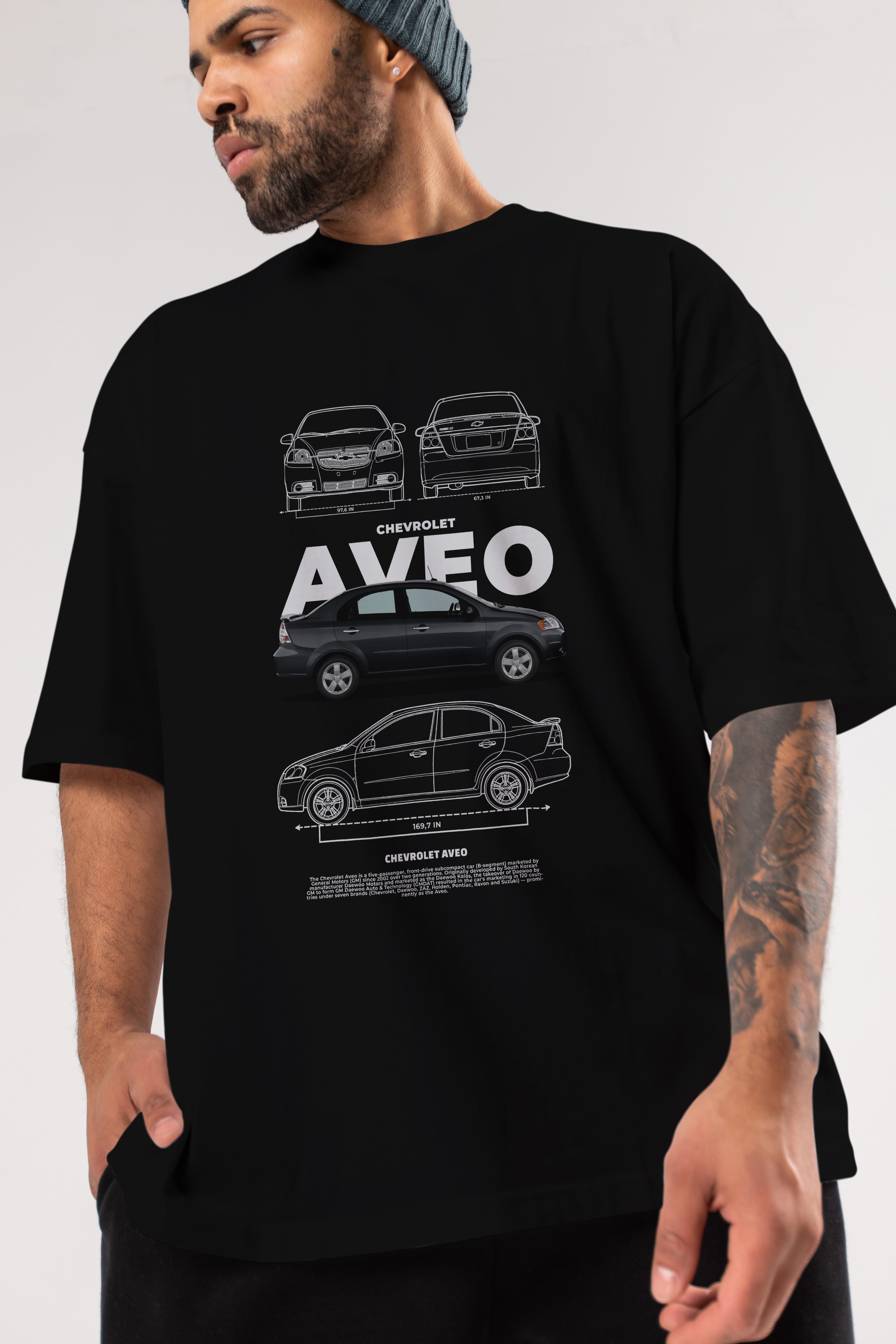 Chevrolet Aveo Ön Baskılı Oversize t-shirt Erkek Kadın Unisex %100 Pamuk Bisiklet Yaka tişort