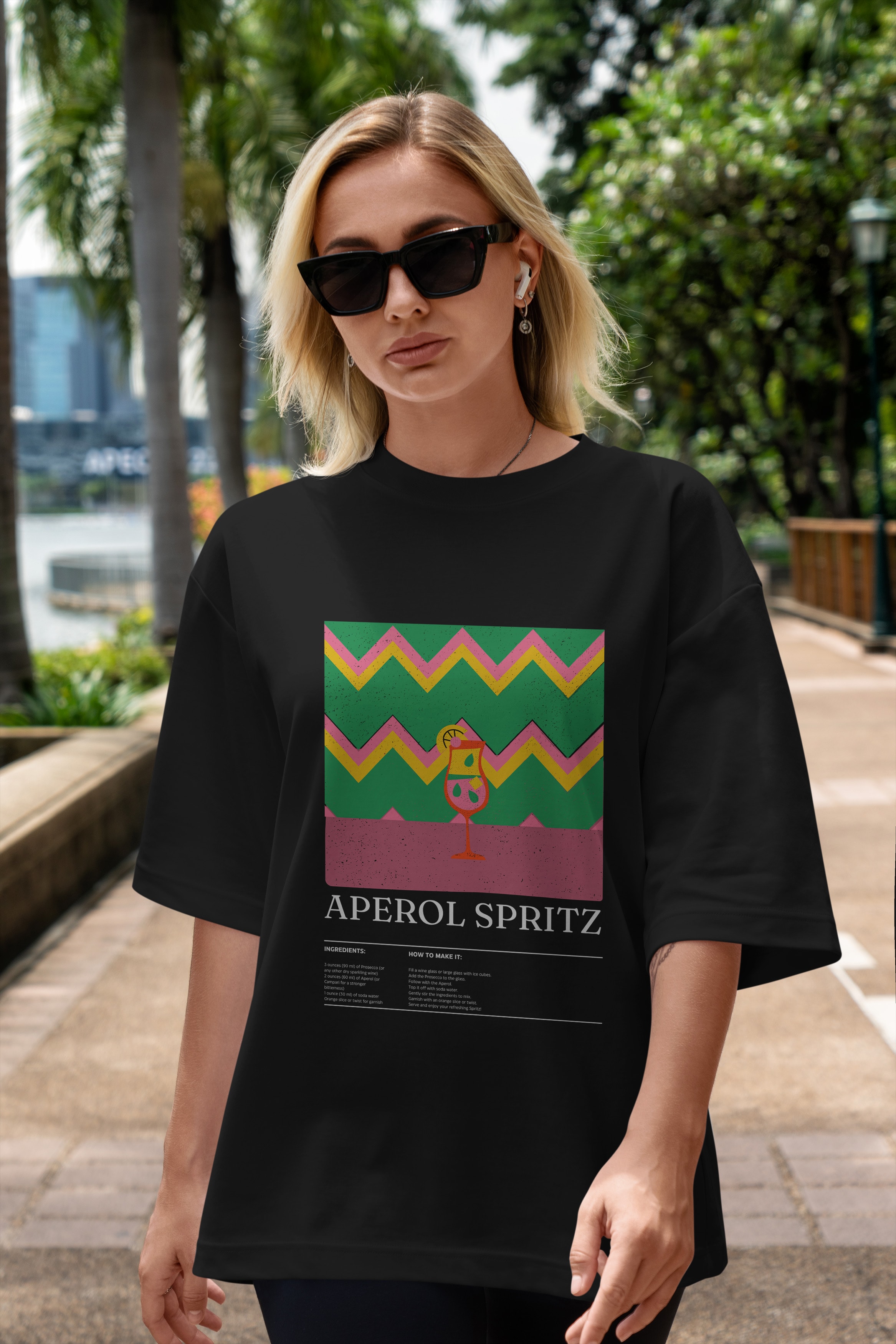 Aperol Spritz Kokteyl Ön Baskılı Oversize t-shirt Erkek Kadın %100 Pamuk Bisiklet Yaka tişort