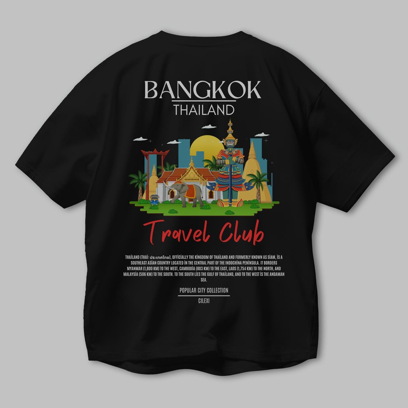 Bangkok Tailand Arka Baskılı Oversize t-shirt Erkek Kadın Pamuk Bisiklet Yaka tişort