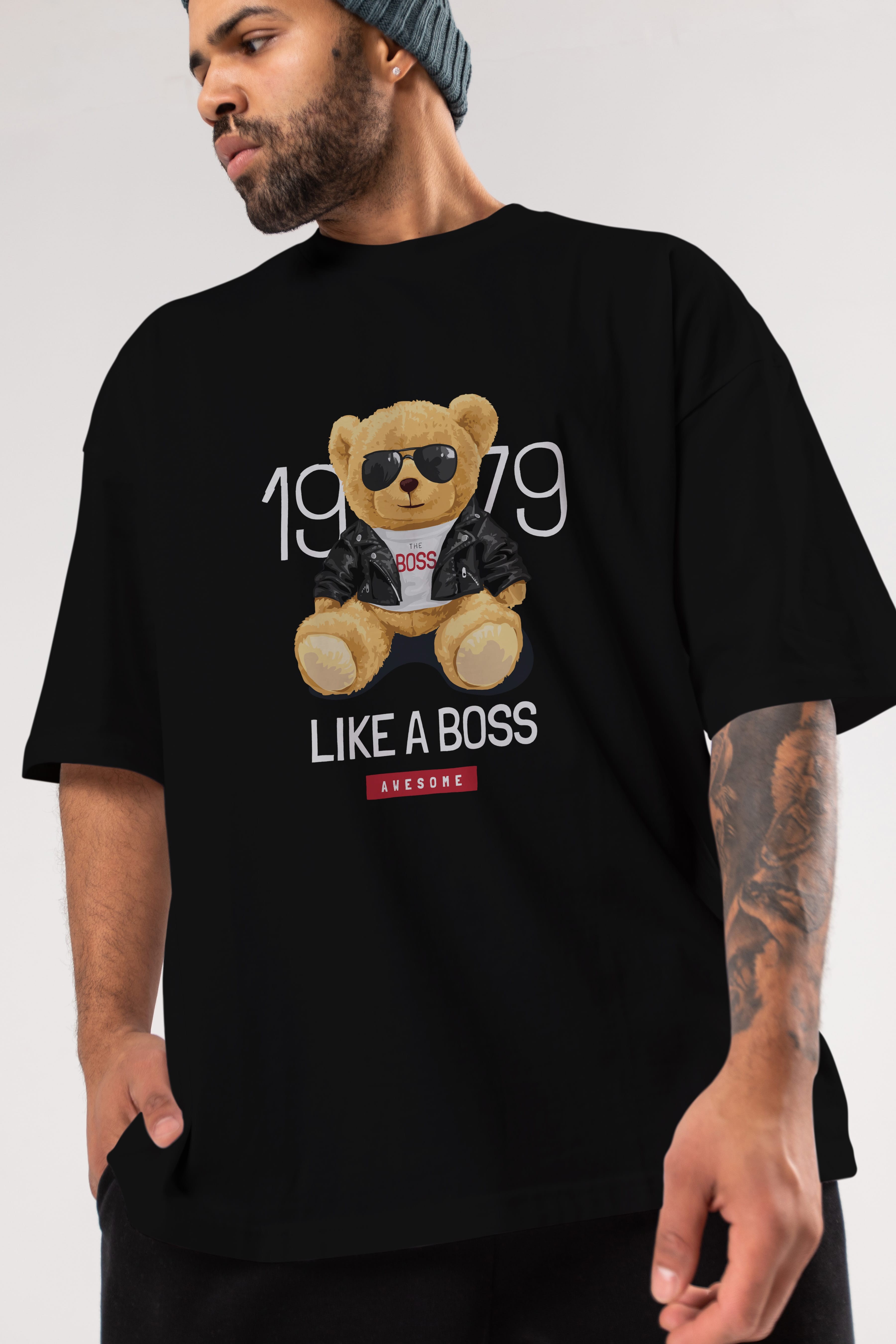 Teddy Bear Like A Boss Ön Baskılı Oversize t-shirt Erkek Kadın Unisex %100 Pamuk