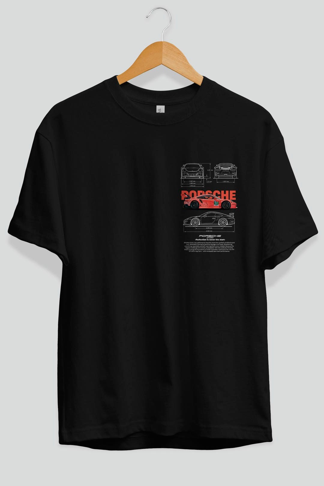 PORSCHE 911 GT3 RS ROSA BLANCO Ön Sol Baskılı Oversize t-shirt Erkek Kadın Unisex %100 Pamuk Bisiklet Yaka tişort