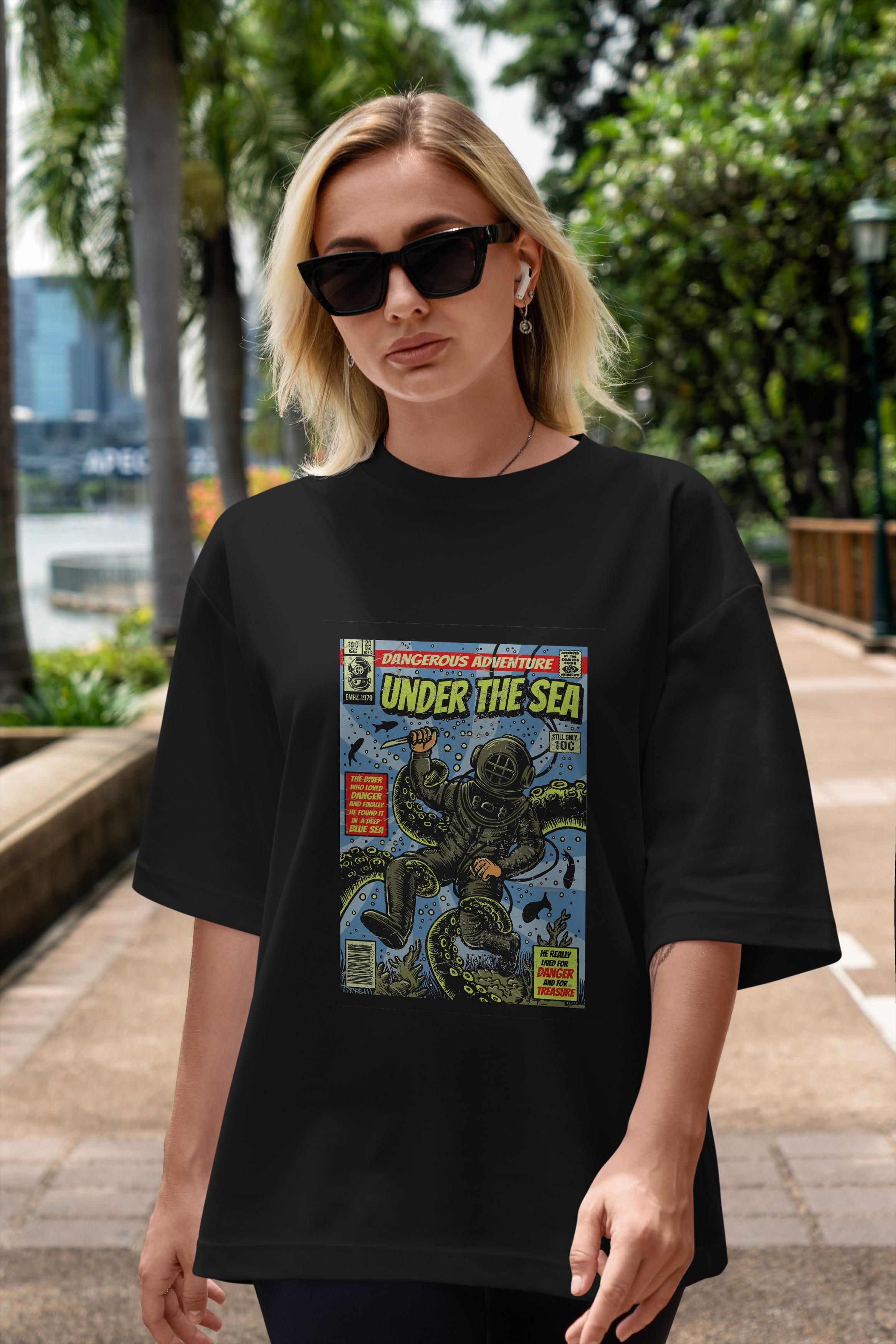 Under The Sea Ön Baskılı Oversize t-shirt Erkek Kadın Unisex %100 Pamuk tişort