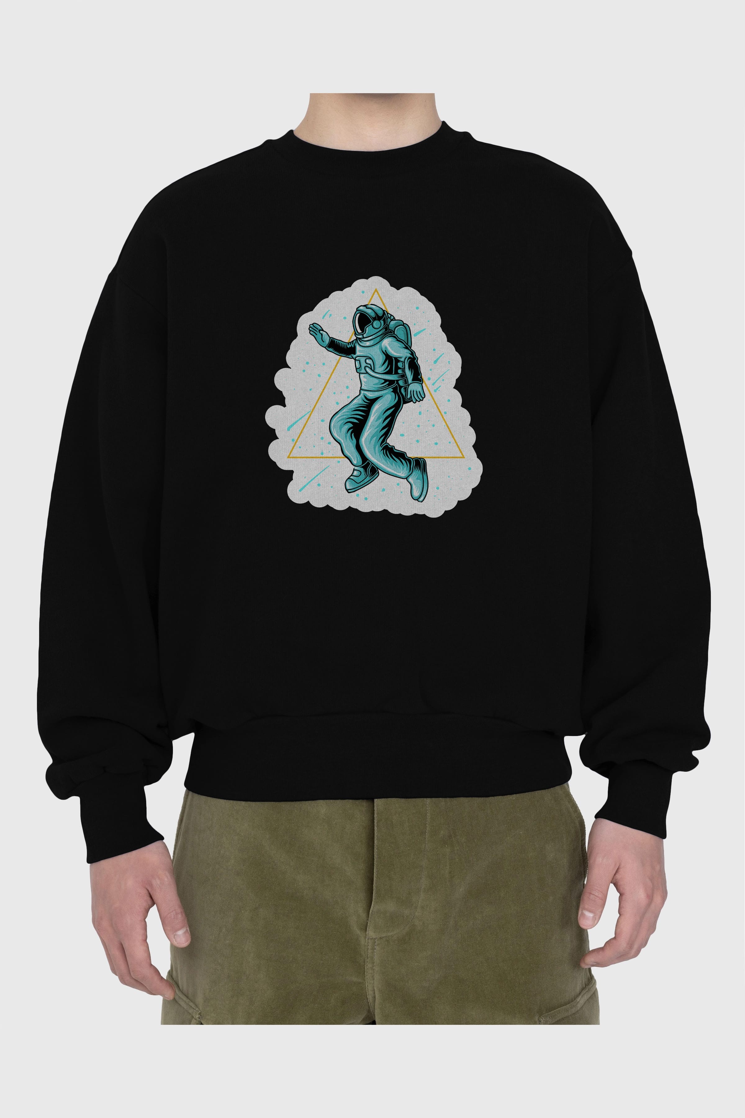 Astronaut Starry Triangle Sticker Ön Baskılı Oversize Sweatshirt Erkek Kadın Unisex