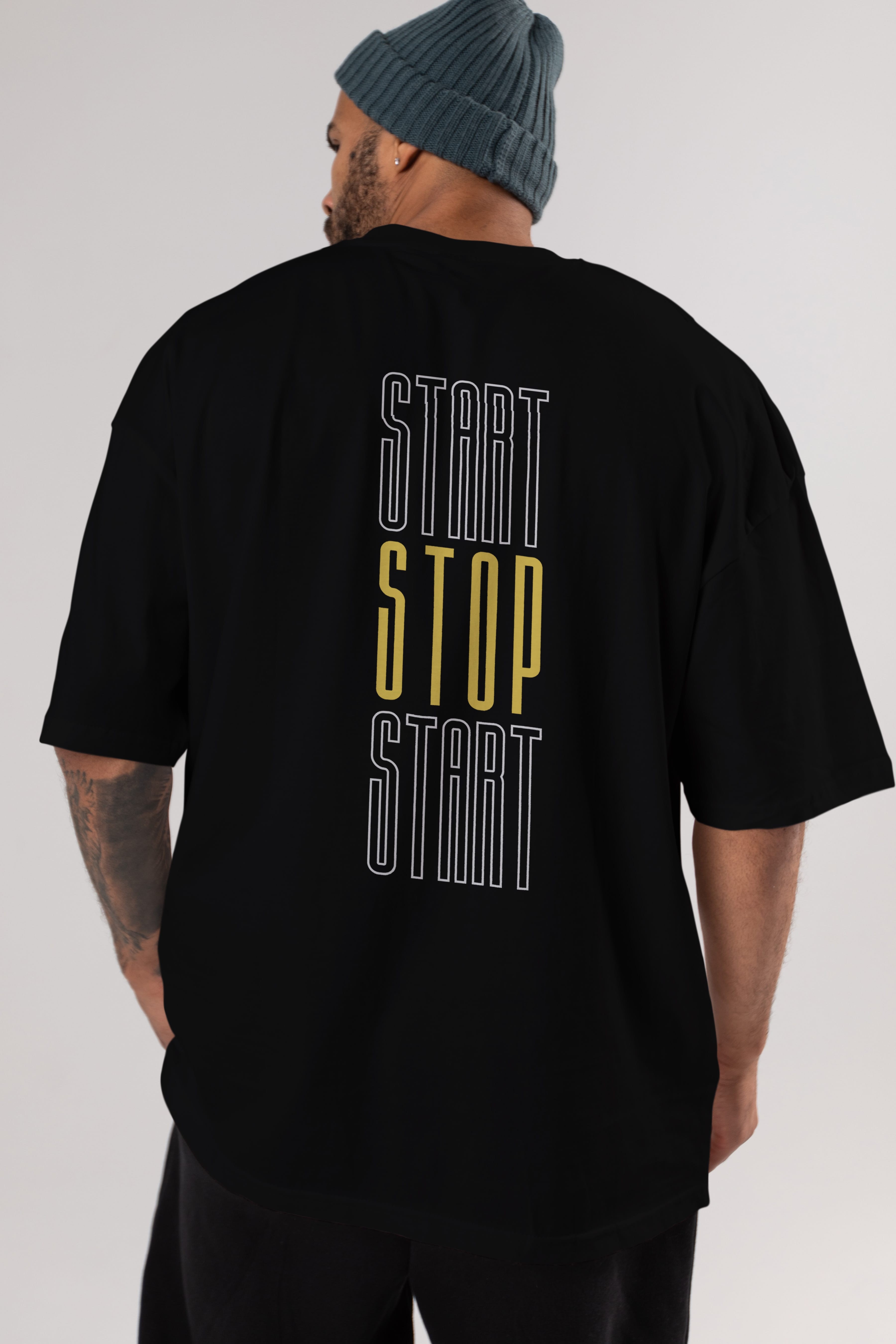 Start Stop Start Yazılı Arka Baskılı Oversize t-shirt Erkek Kadın Unisex