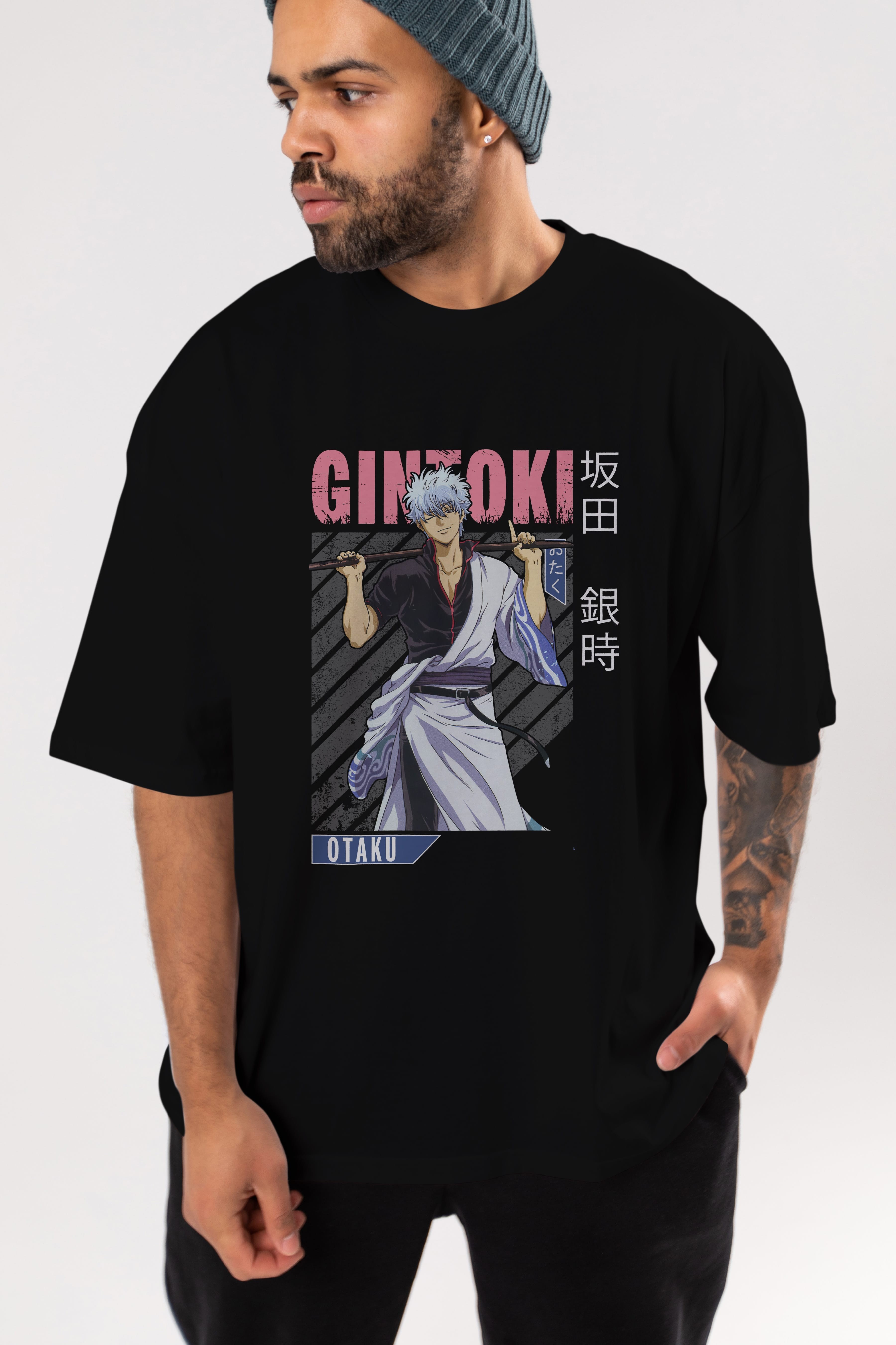 Gintoki Sakata GINTAMA 3 Anime Ön Baskılı Oversize t-shirt %100 pamuk Erkek Kadın Unisex