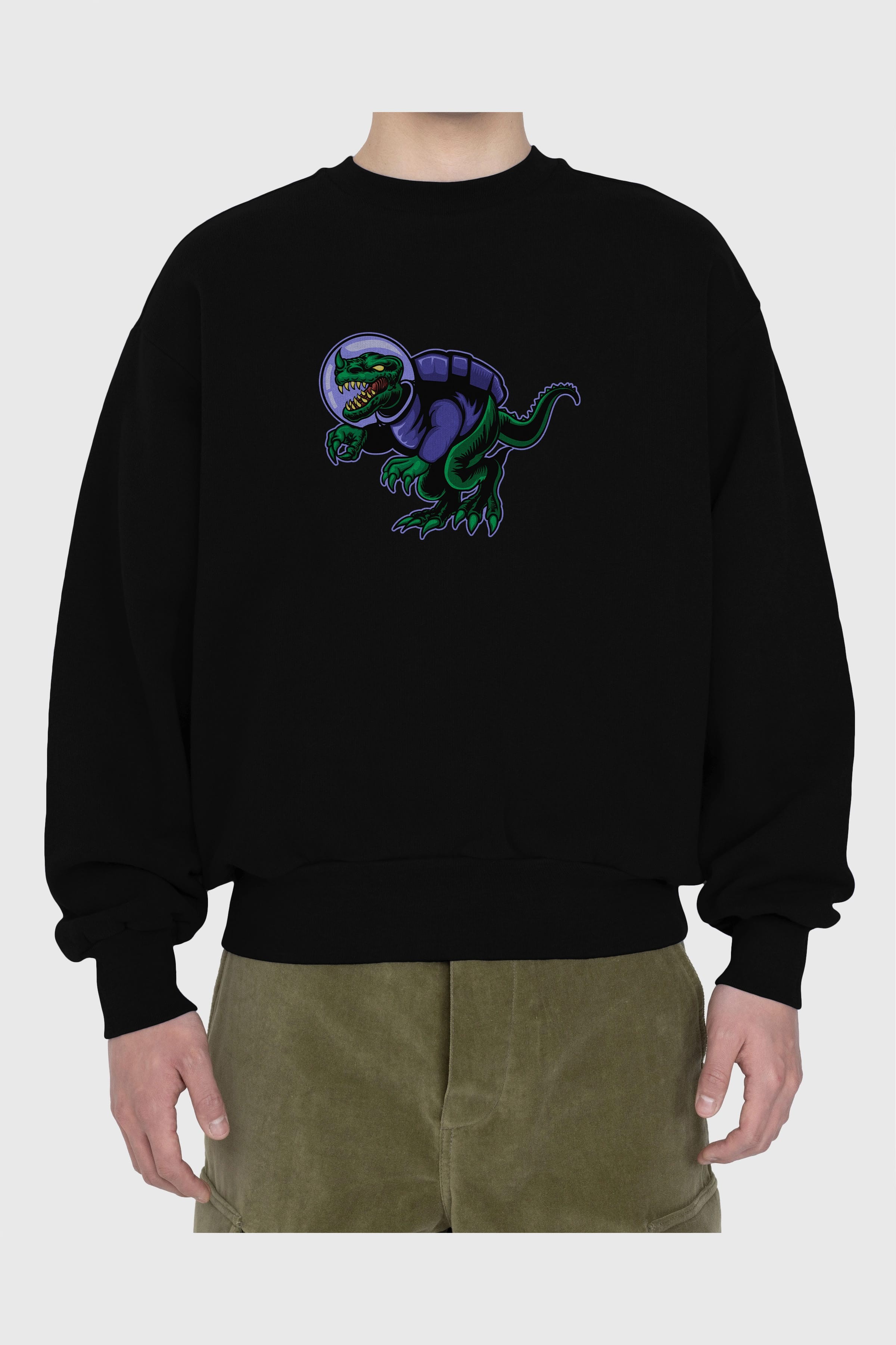 Space Dino Ön Baskılı Oversize Sweatshirt Erkek Kadın Unisex