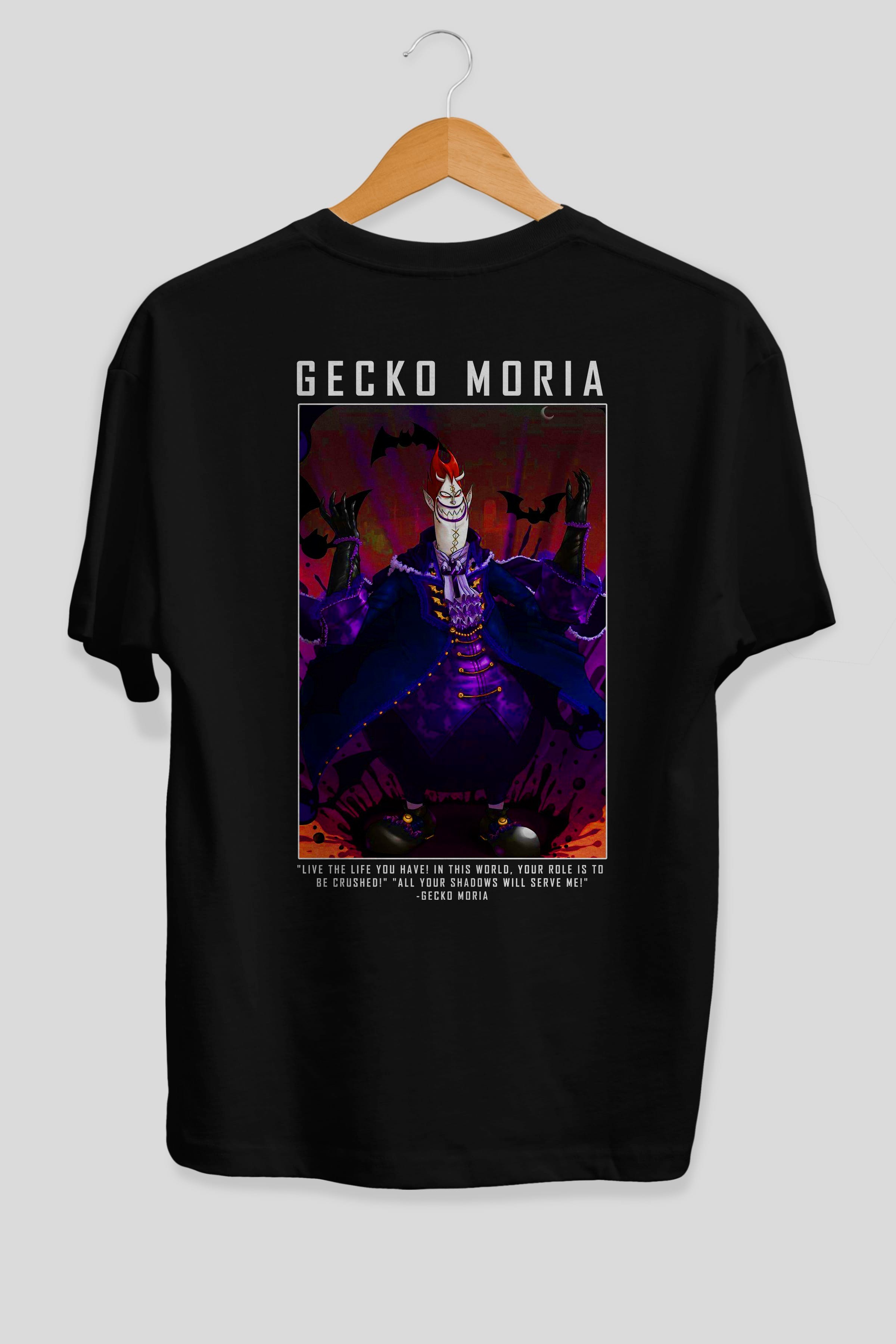 Gecko Moria Anime Arka Baskılı Oversize t-shirt Erkek Kadın Unisex %100 pamuk tişort