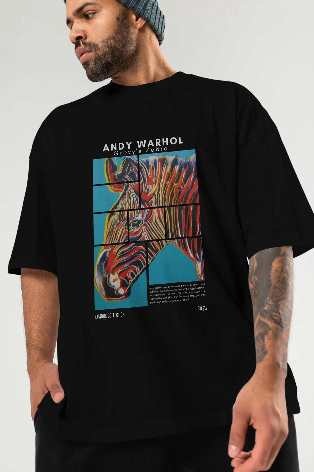 Andy Warhol ön Baskılı Oversize t-shirt Erkek Kadın Bisiklet Yaka Pamuk tişort