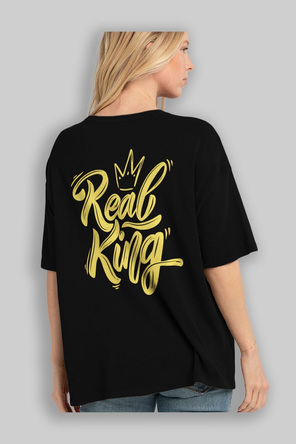 Real King Yazılı Arka Baskılı Oversize t-shirt Erkek Kadın Unisex
