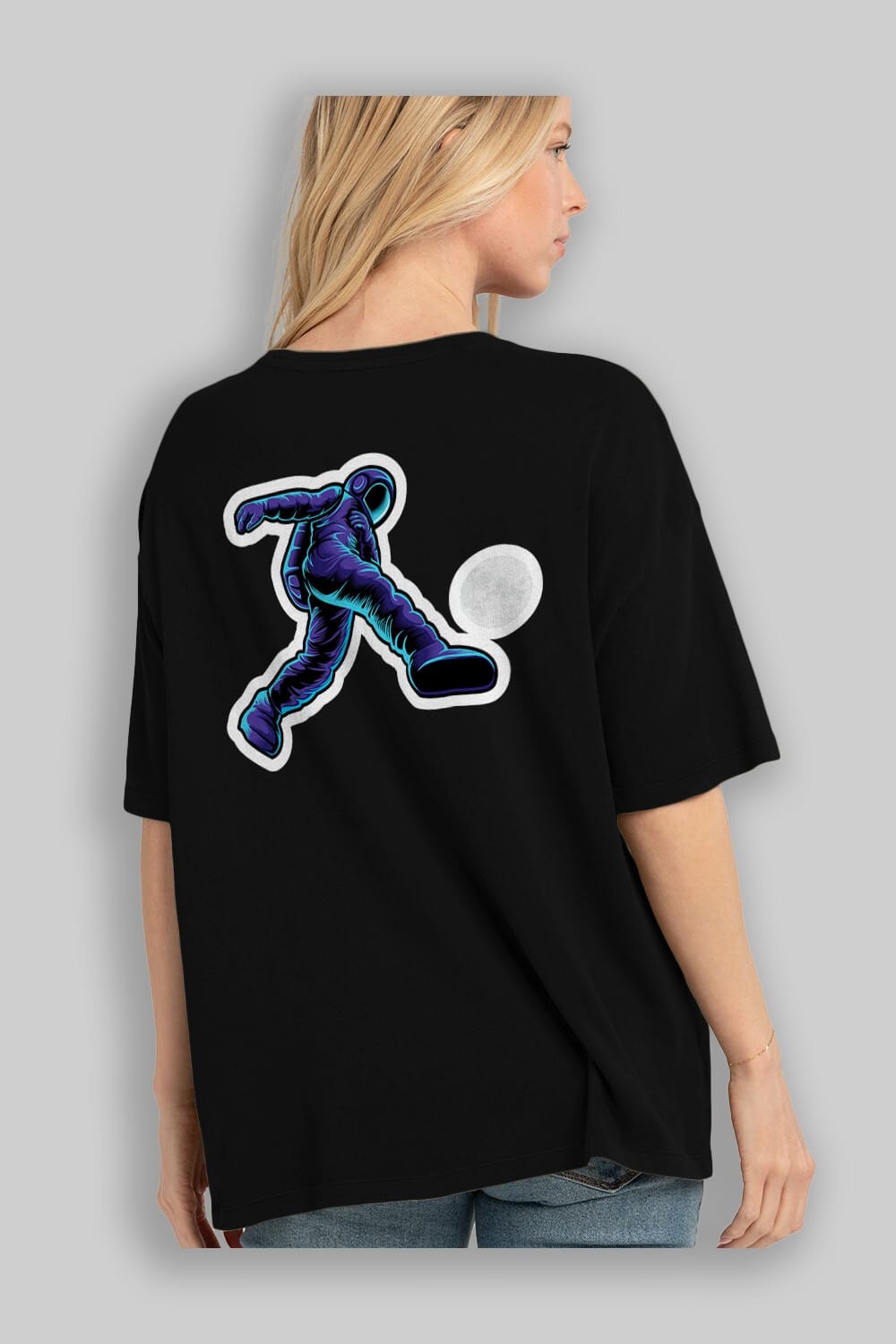 Astroball in Space Sticker Arka Baskılı Oversize t-shirt Erkek Kadın Unisex